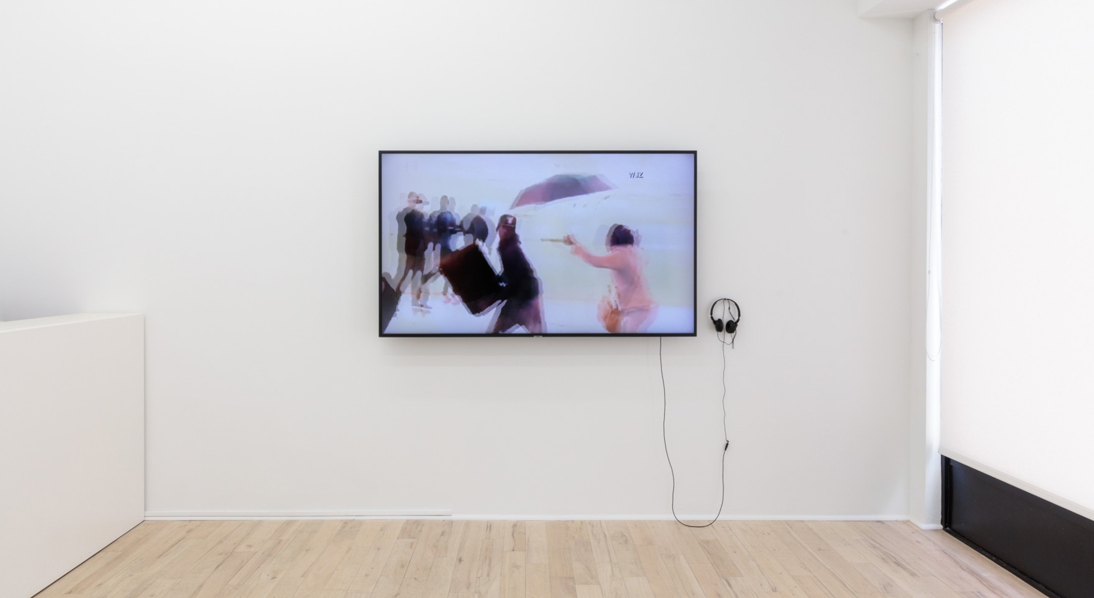 Installation view of How Does This Make You Feel?, Ja’Tovia Gary, Shigeko Kubota, Hunter Reynolds, Erica Scourti, at Hales Project Room, New York