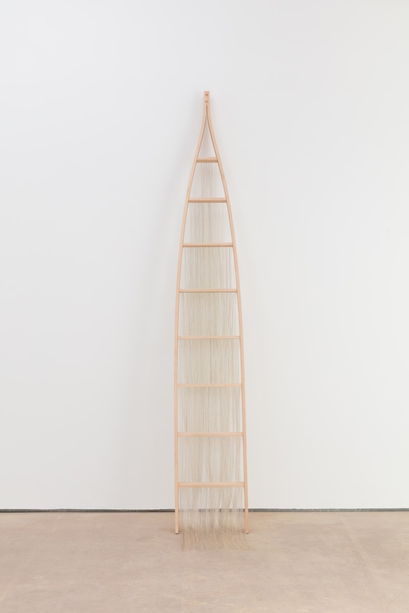 Andrea Geyer, If i told her #2, 2017, Maple with horsehair, 284.5 x 44.5 cm, 112 1/8 x 17 1/2 in