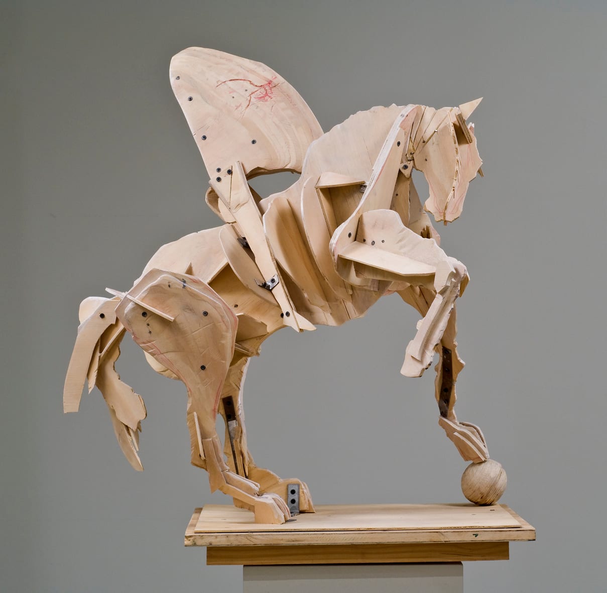 William Kentridge, Wooden Horse II (horse with ball), 2007
