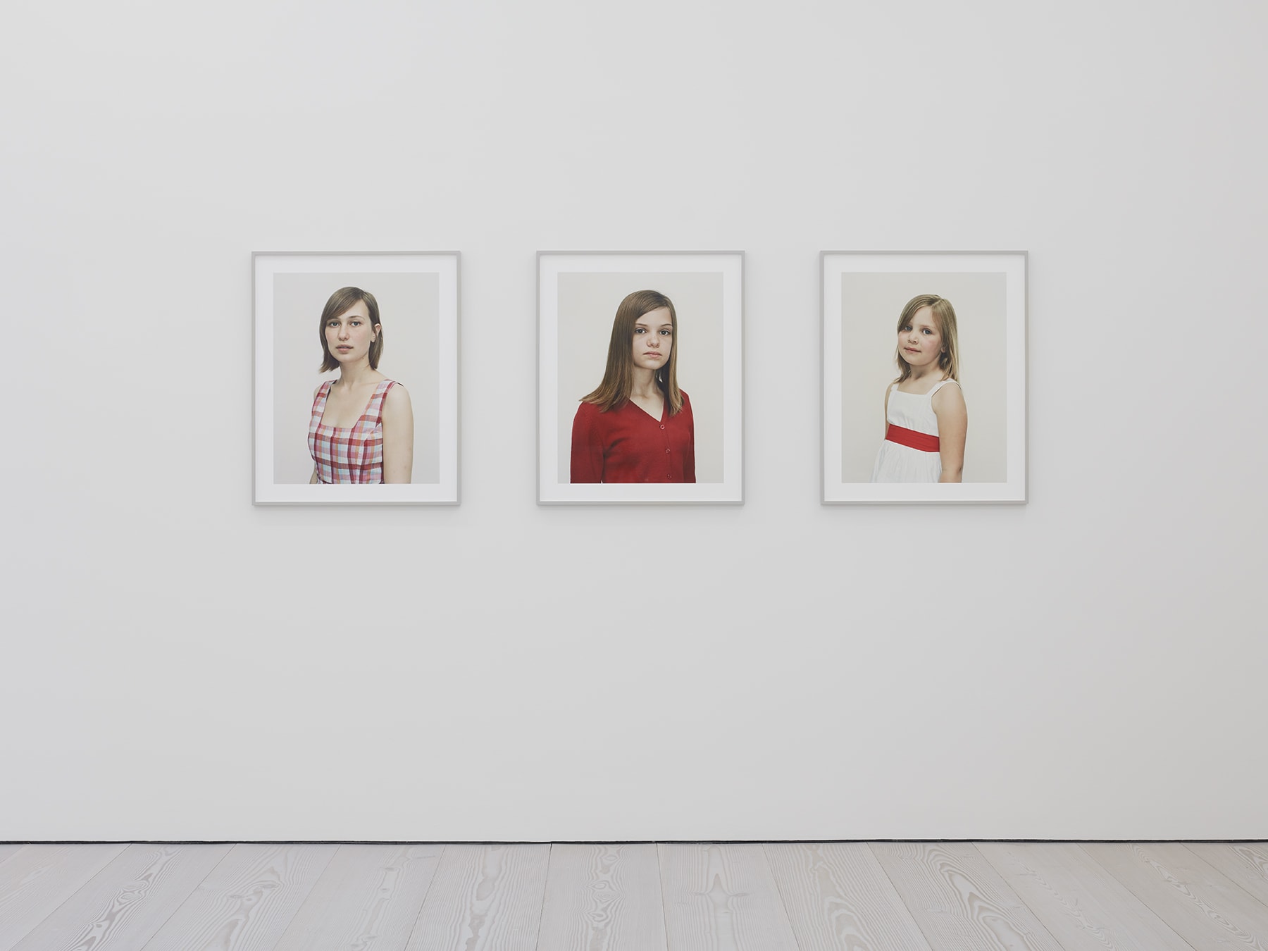 3 framed portraits in Rineke Dijkstra's exhibition at Marian Goodman Gallery, London, March 2020