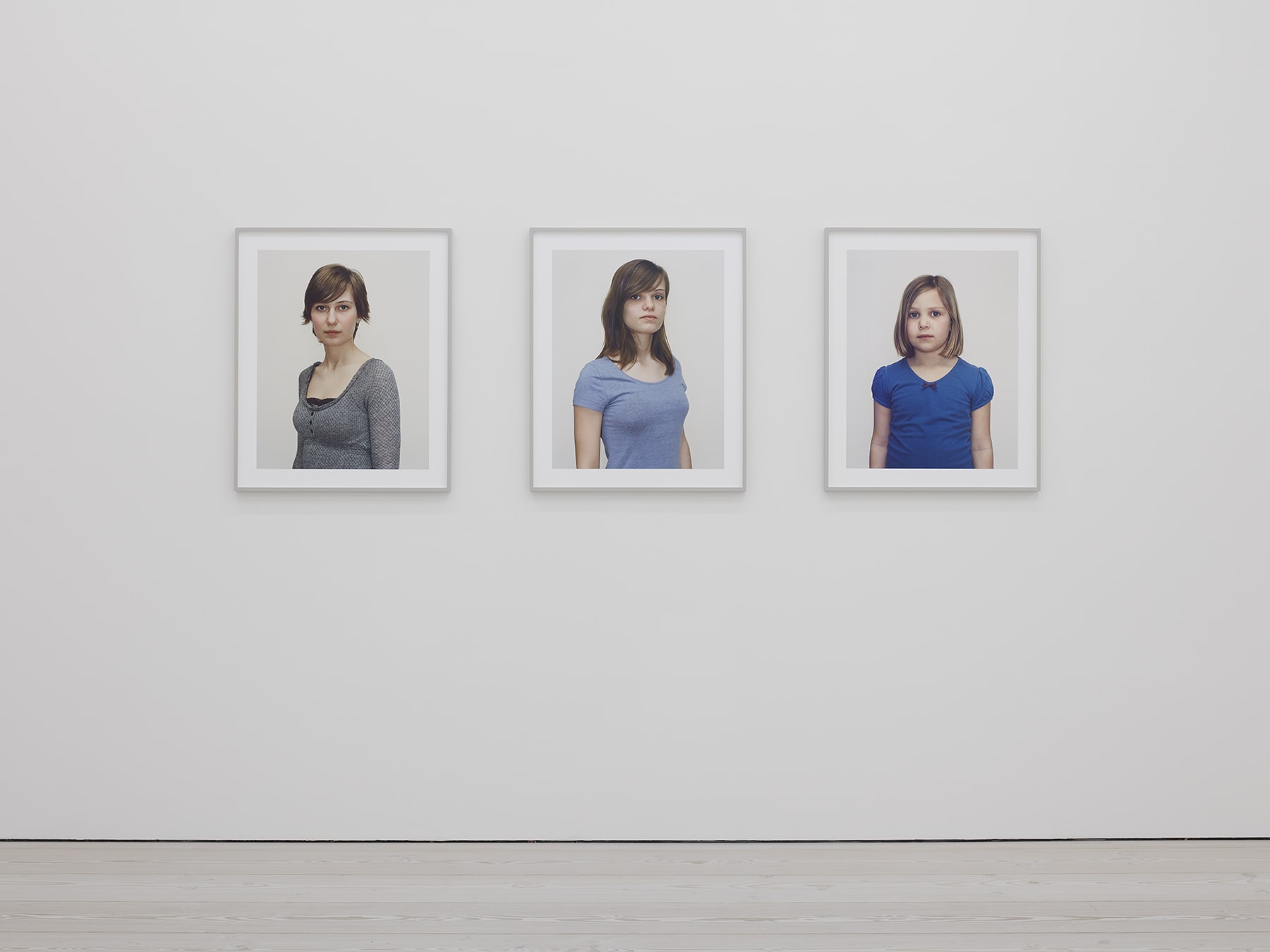 3 framed portraits in Rineke Dijkstra's exhibition at Marian Goodman Gallery, London, March 2020