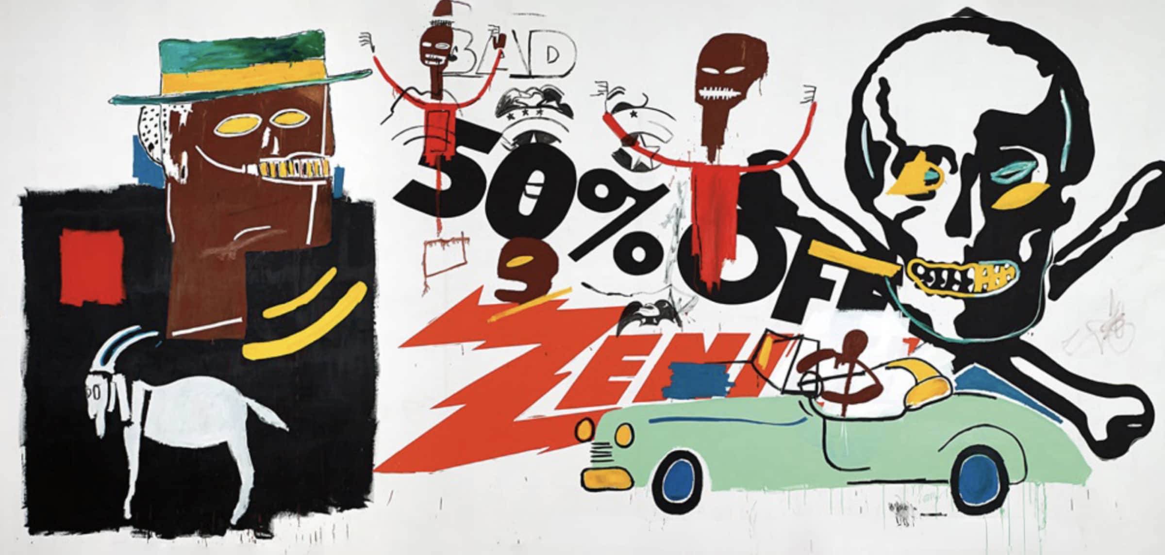 This colourful painting of faces, words and a classic car, by Basquiat and Warhol - titled Zenith - is a prime example of blue chip art investment bringing the best alternative assets.