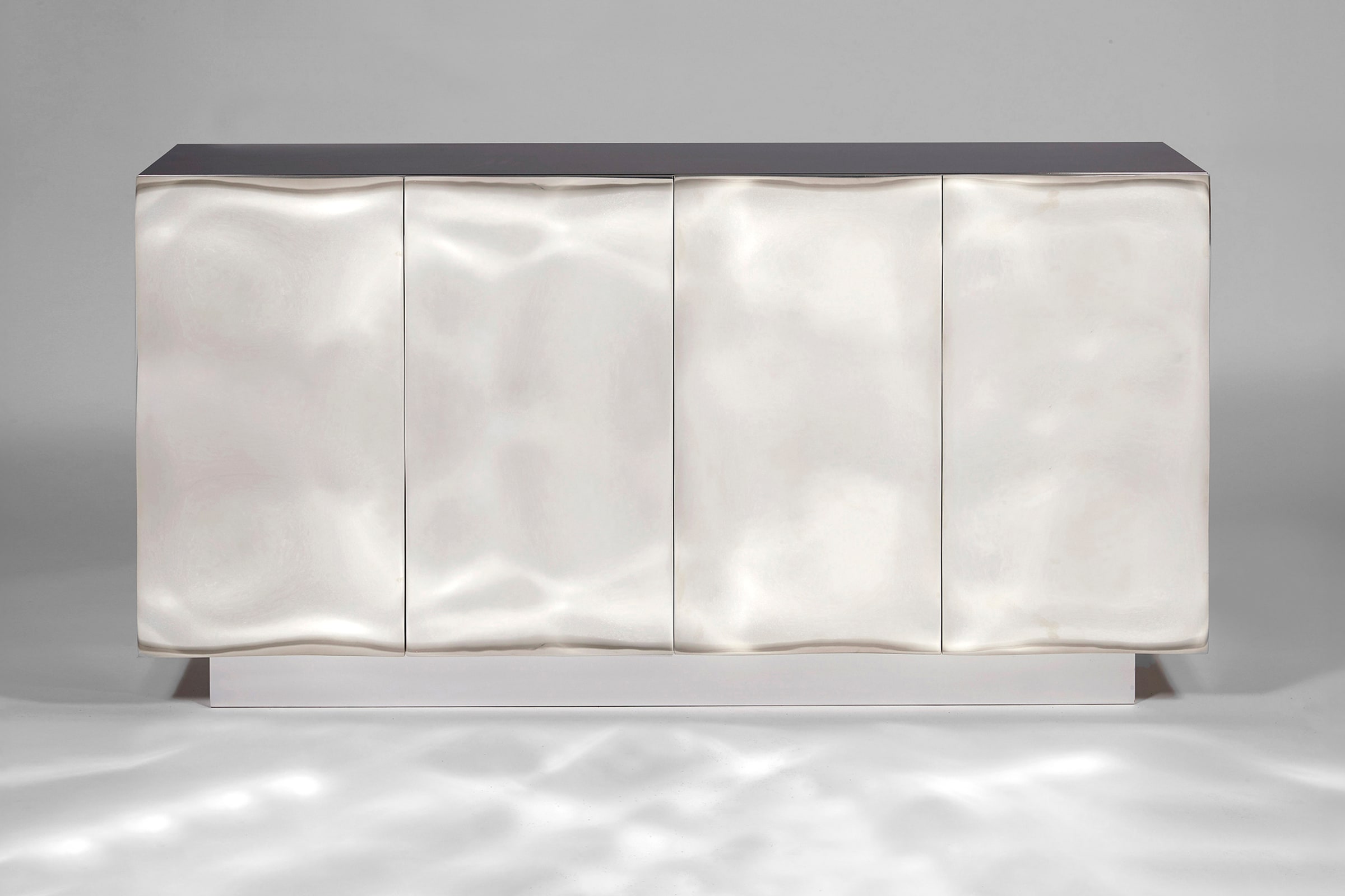 François Corbeau, Mirror Polished Bronze Bas Relief Four Door Credenza, 2022