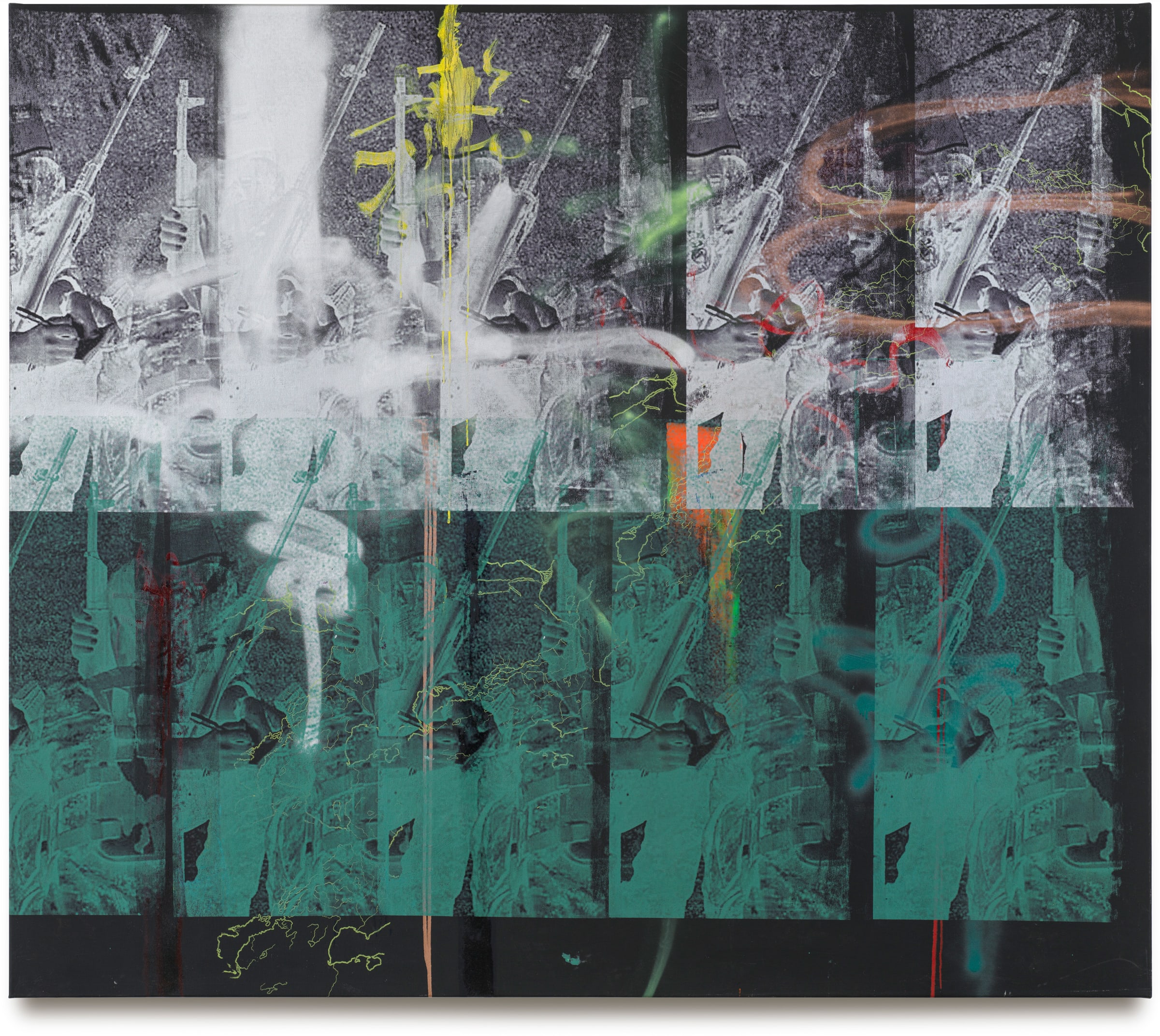 Leyla Yenirce Rhythm of the Night II, 2023 Oil, acrylic spray and silkscreen ink on canvas Signed and dated verso 200 x 230 cm 78.7 x 90.6 inches