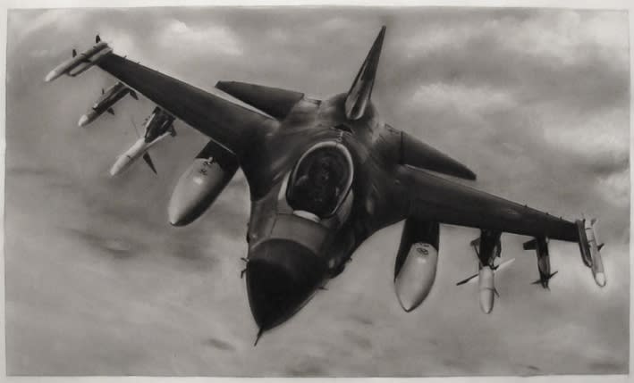 Robert Longo Study of Jet Fighter Plane, 2012 Ink and charcoal on vellum Titled verso lower left, signed and dated verso lower right 11.6 x 20 inches 29.5 x 50.8 cm (image size) 25.8 x 32.6 x 1.65 inches 65.5 x 82.8 x 4.2 cm (framed)