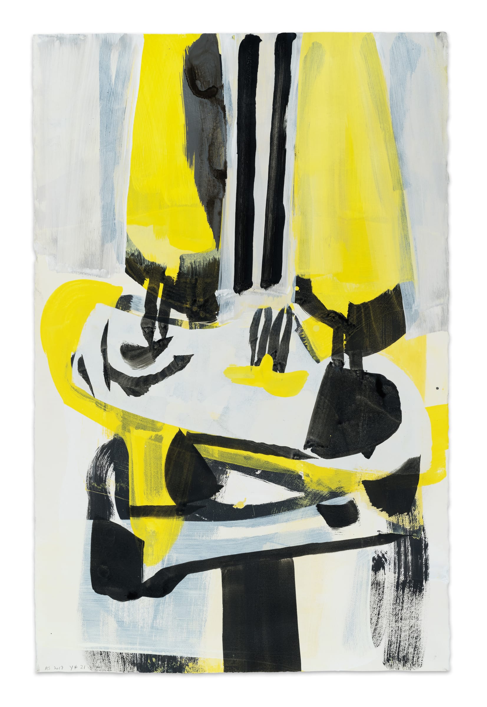 Amy Sillman Y21, 2017 Acrylic, gouache and ink on paper Signed, titled, dated verso; initialed and numbered recto 101.6 x 66 cm / 40 x 26 inches unframed