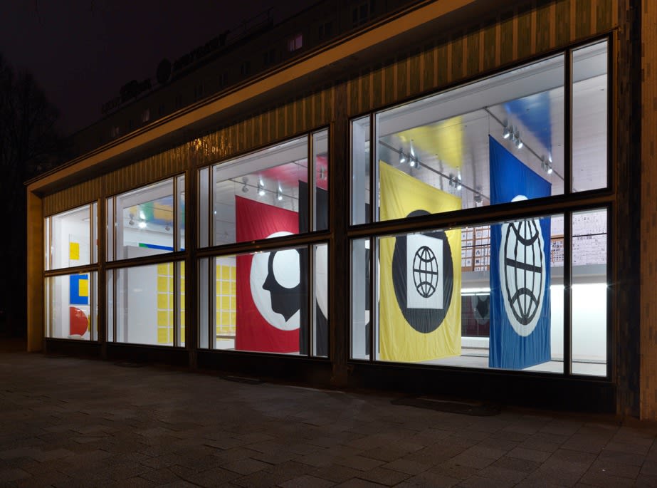 Matt Mullican Untitled (5 Banners, Tamayo), 2013 Nylon 5 parts, each: 196 27⁄32 x 177 11⁄64 inches 500 x 450 cm