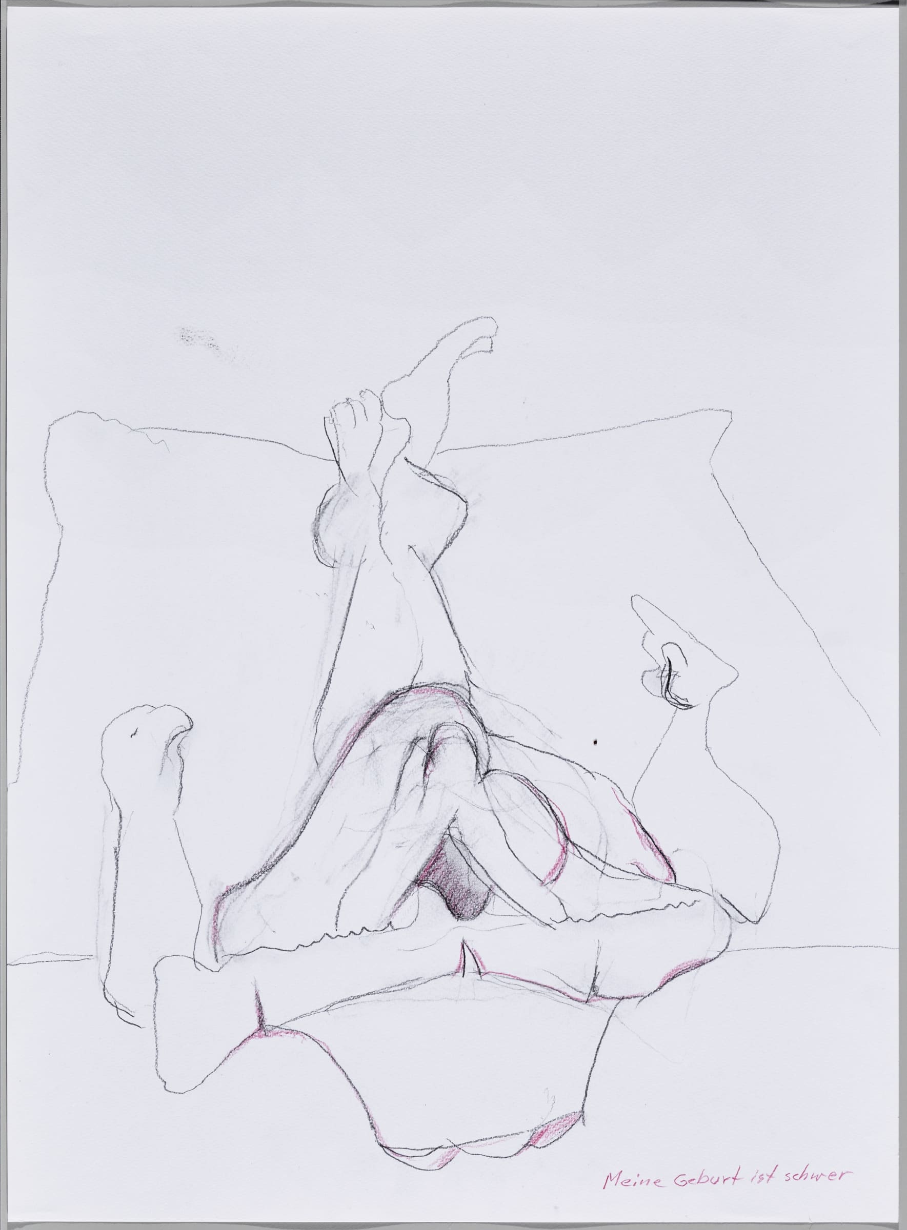 Maria Lassnig Meine Geburt ist schwer, ca. 1991 - 2009 Pencil and coloured pencil on paper Image Dimensions: 59.9 x 43.9 cm 23.6 x 17.3 inches Framed Dimensions: 77 x 60 x 4 cm 30.3 x 23.6 x 1.6 inches