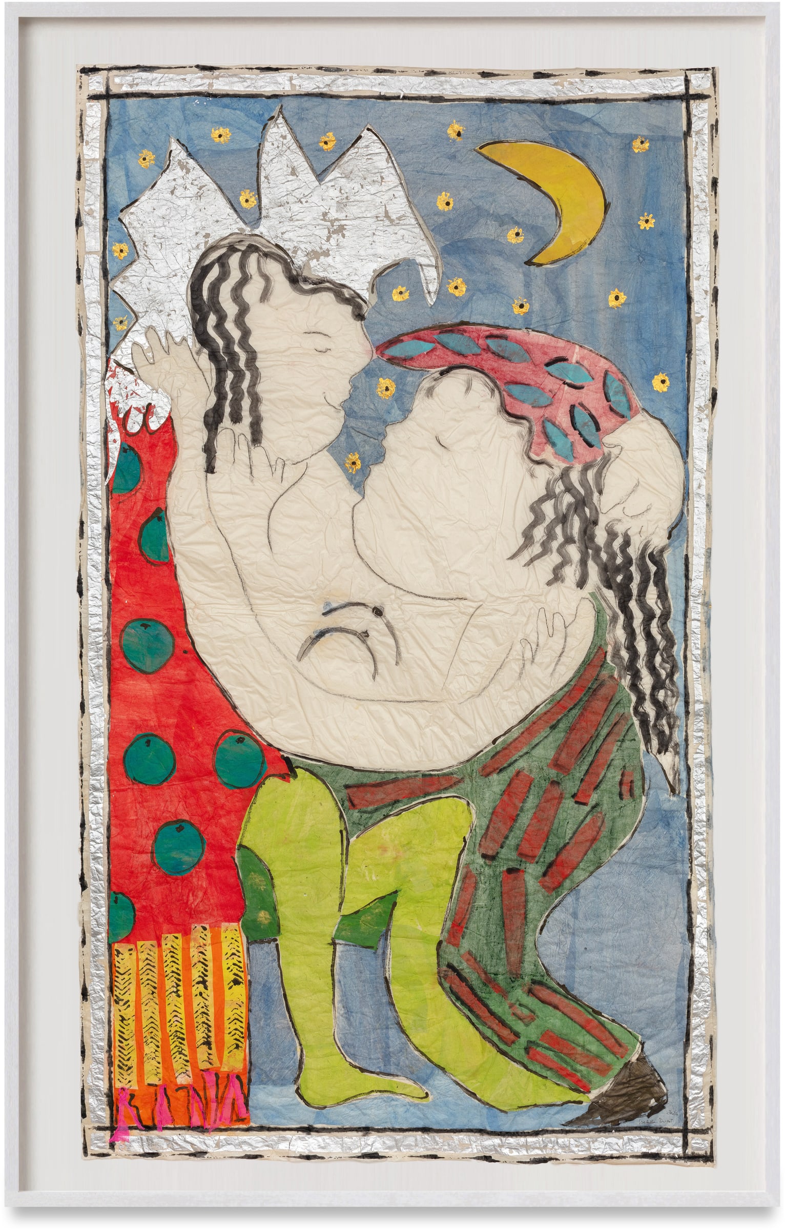 Isabella Ducrot Tendernesses IV, 2024 Pastel, pigments, pencil, silver and collage on paper Signed and dated recto 167 x 98 cm 65.8 x 38.6 inches