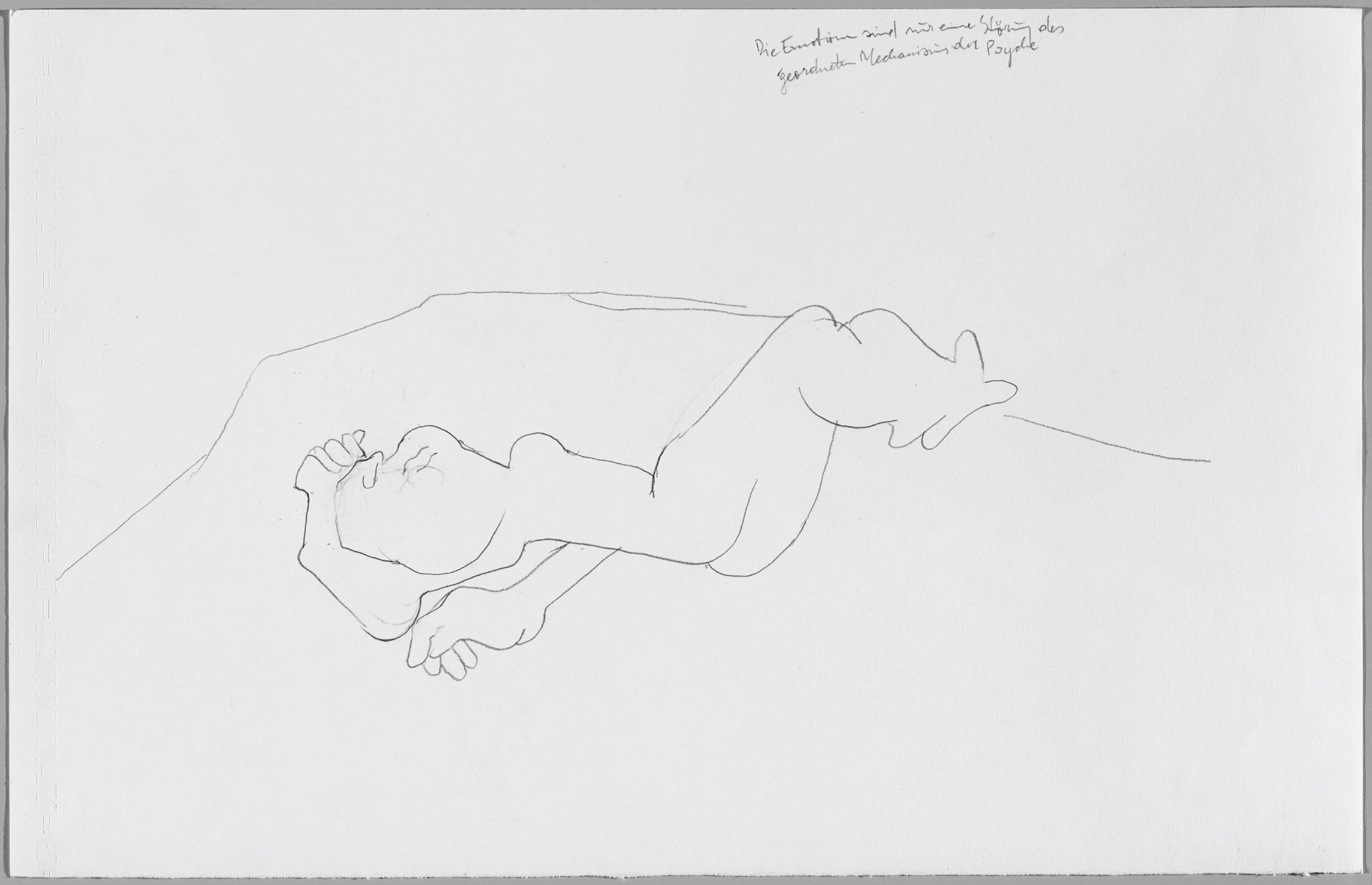Maria Lassnig Die Emotionen sind meist nur eine Störung des geordneten Mechanismus der Psyche, ca. 1990 - 1999 Pencil on paper Image Dimensions: 32 x 49,9 cm / 12.6 x 19.6 inches Framed Dimensions: 46.8 x 64.8 x 4 cm / 18.4 x 25.5 x 1.6 inches
