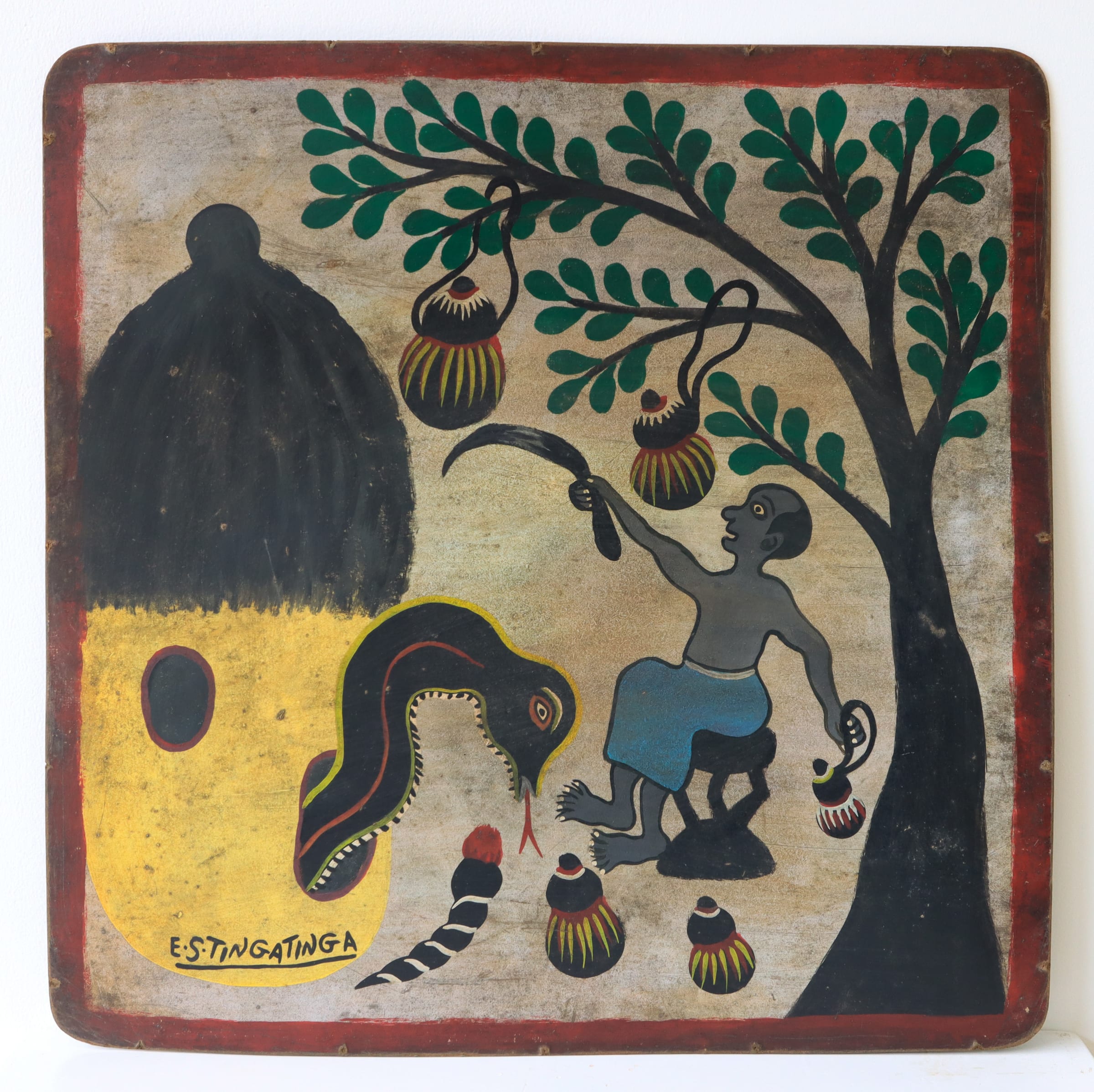 Edward Saidi Tingatinga, Untitled (snake charmer), 1969-72