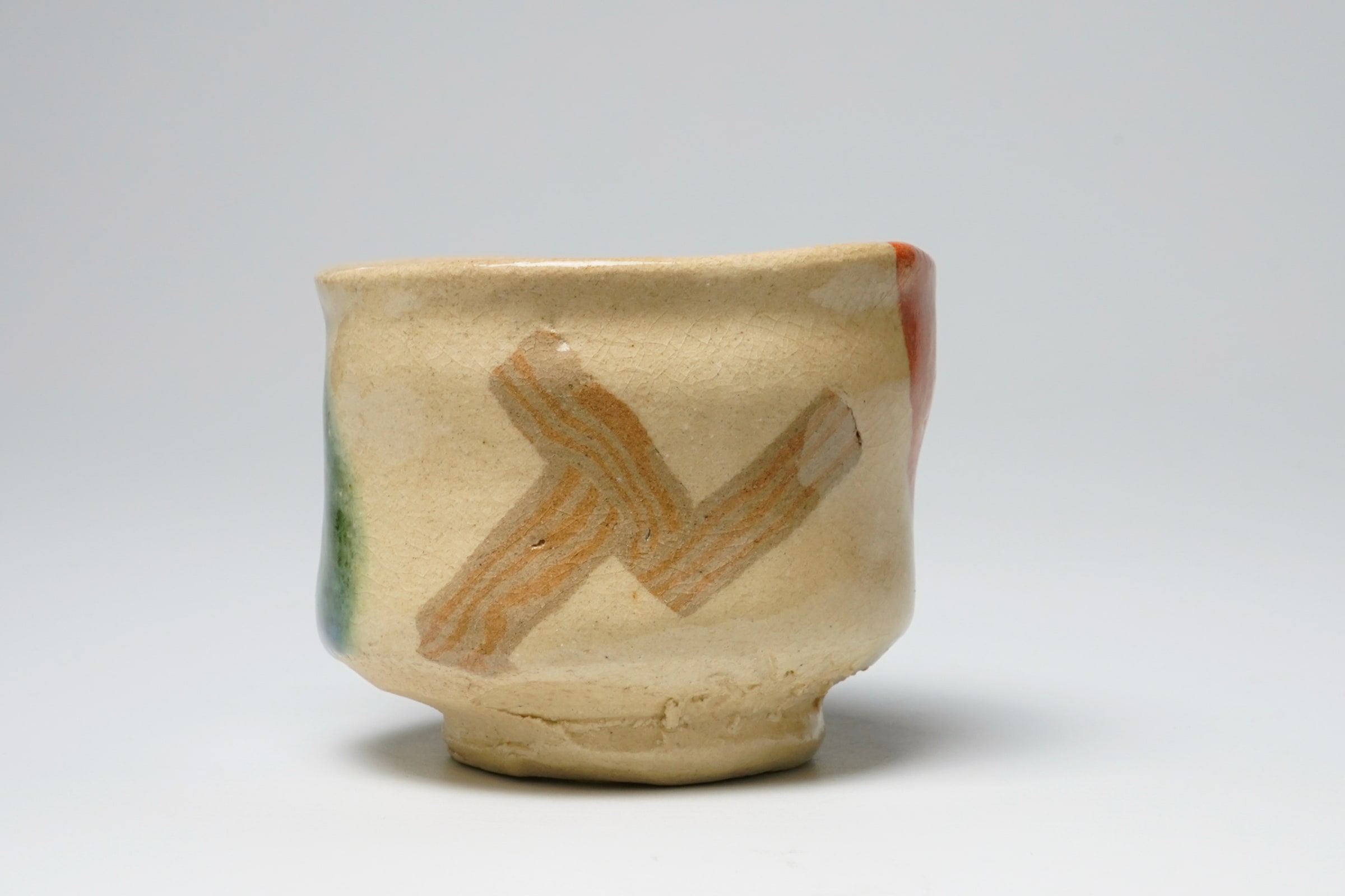 Mizuno Soukaku II 二代水野双鶴, Nerikomi Oribe Guinomi 練込織部ぐい呑み | Dai Ichi Arts |  Japanese Modern Art