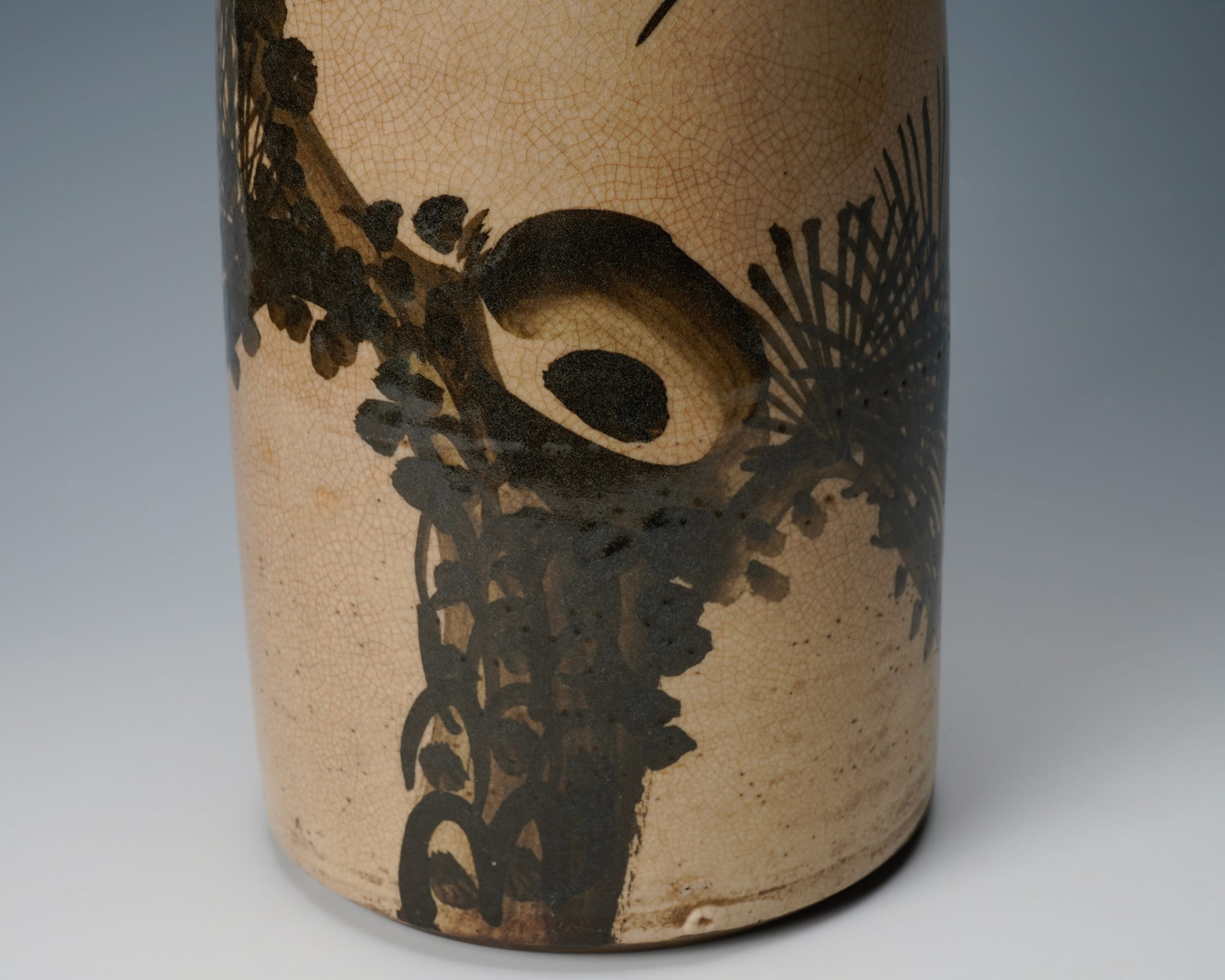 No. 1 Large Seto sake bottle with iron painted pine tree and
