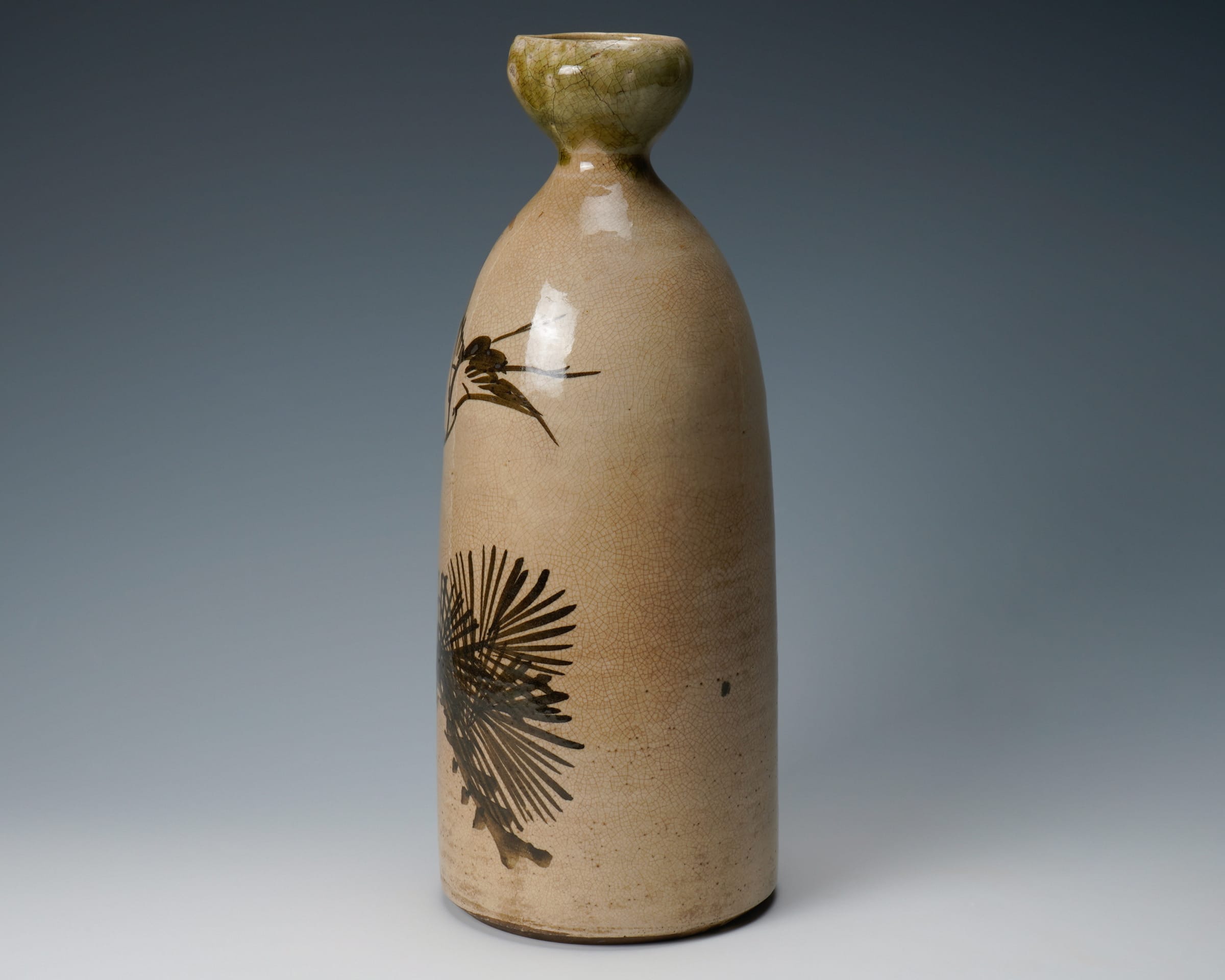 No. 1 Large Seto sake bottle with iron painted pine tree and