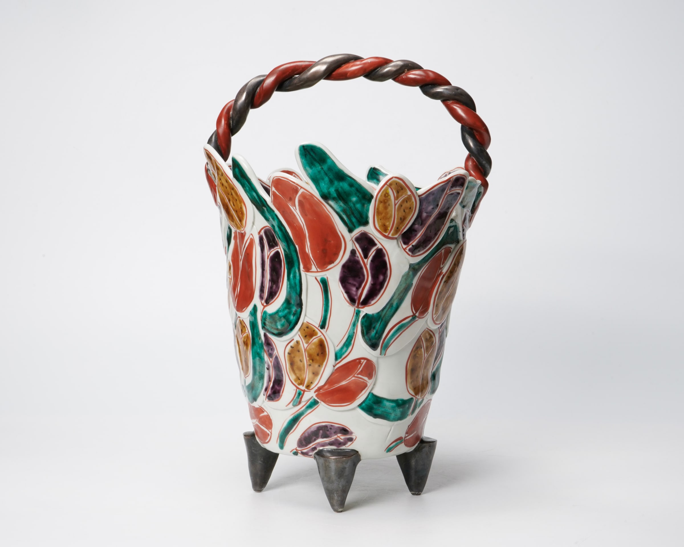 Loi design スターフルーツと花　10周年記念限定品 Matsuda Yuriko 松田百合子, Flower vase with basket handle | Dai