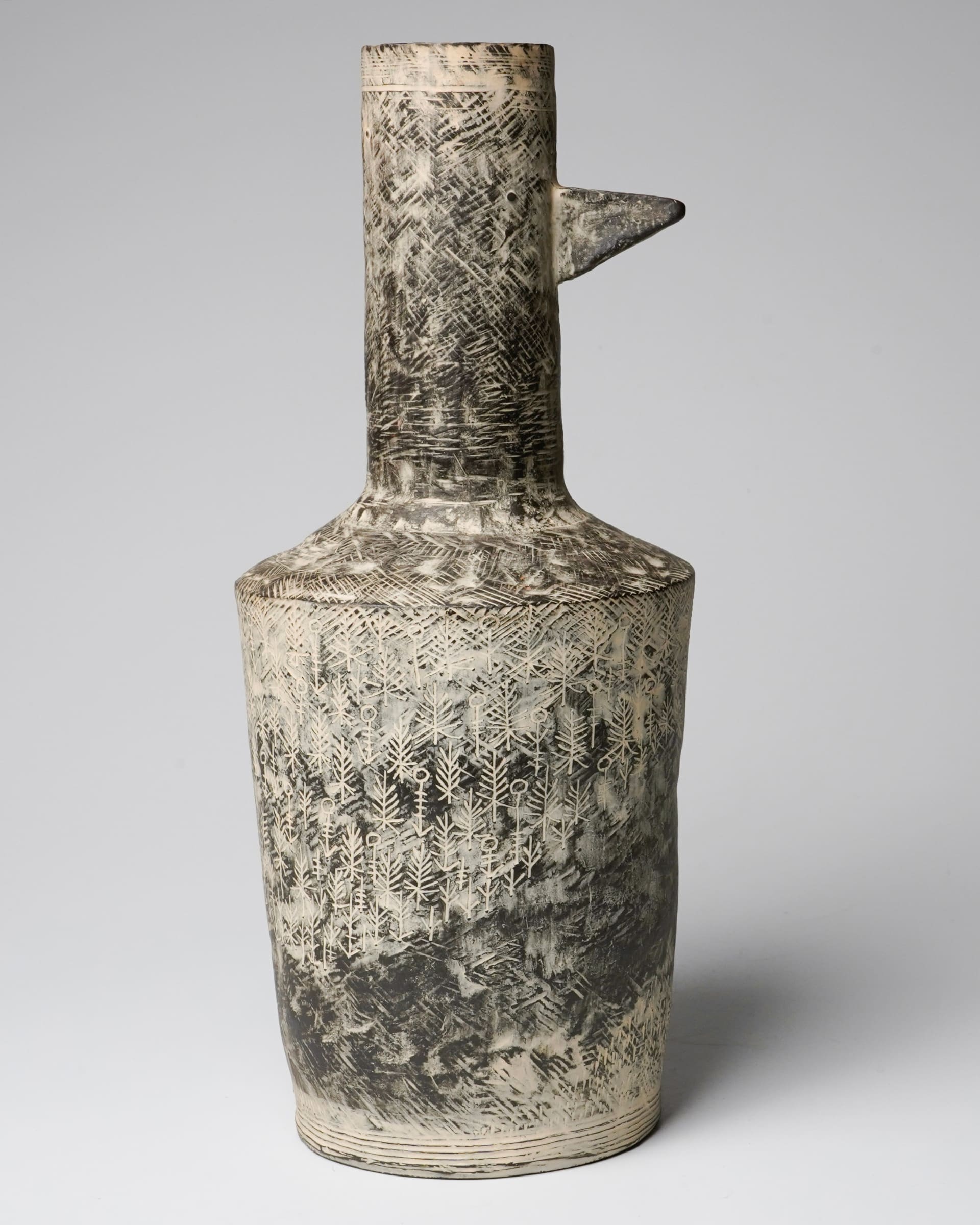 最上の品質な Flower 安原喜明, Kimei Yasuhara Vase Dai | 炻器線彫文 花挿 工芸品