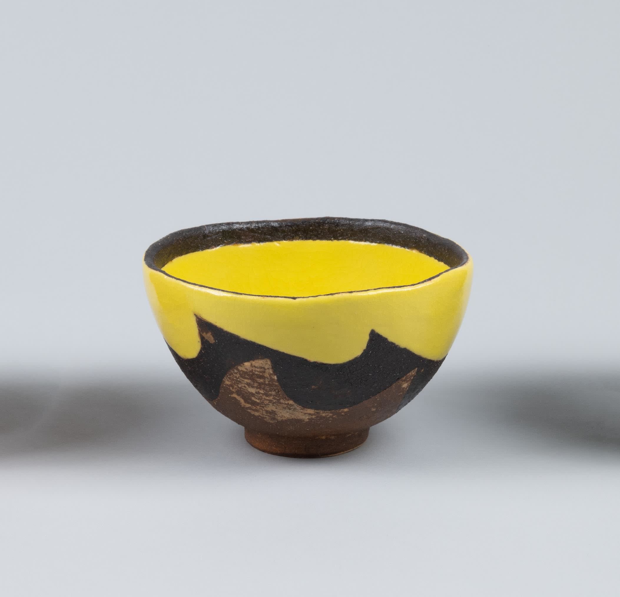 坂野鳳洋 鳳洋 茶碗 黄色 箱付 Japanese tea bowl 抹茶椀 vintage - 工芸品