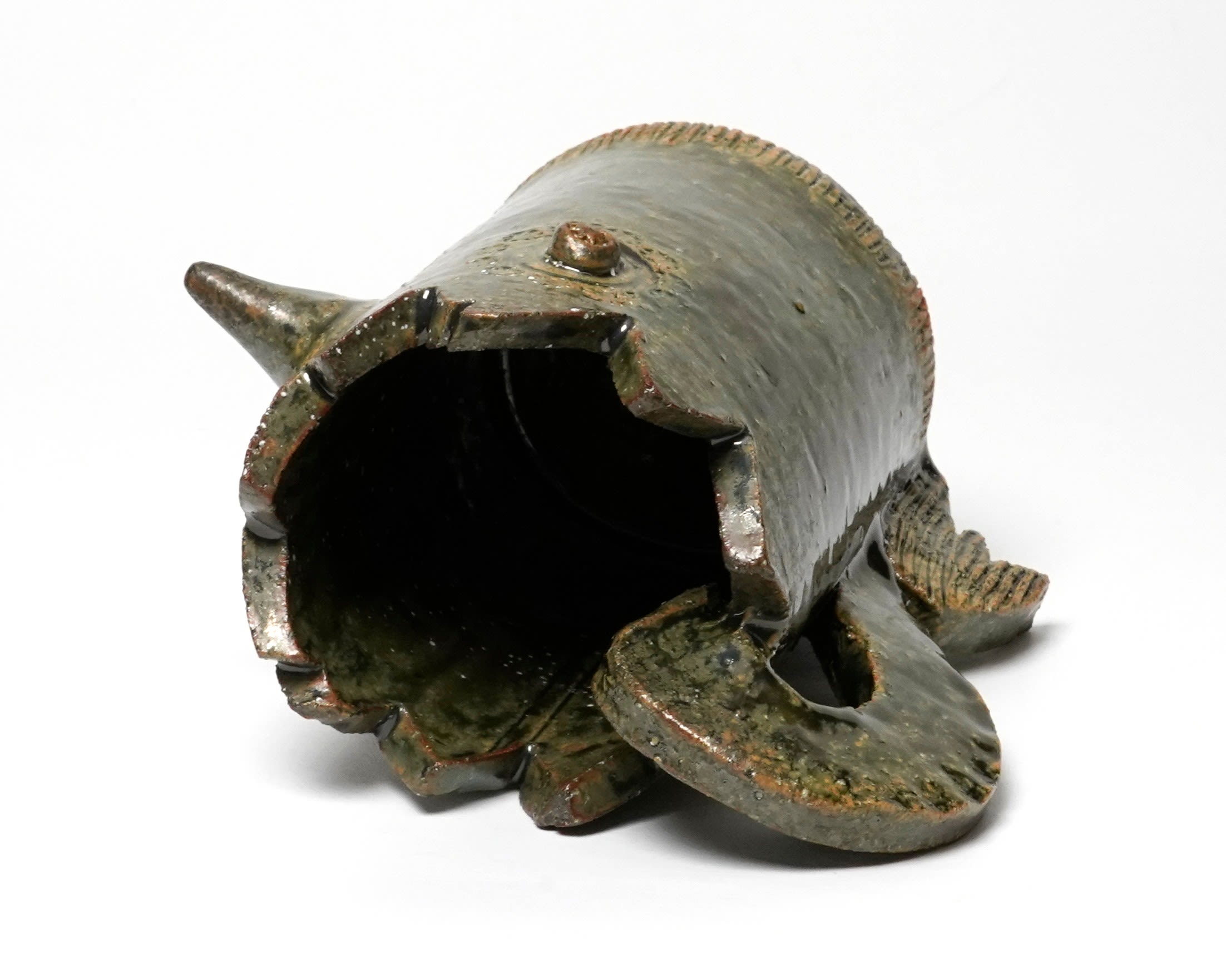 Kumakura Junkichi 熊倉順吉, Oribe Hen Shaped Mug 織部 鳥, 1960's | Dai Ichi Arts |  Japanese Modern Art