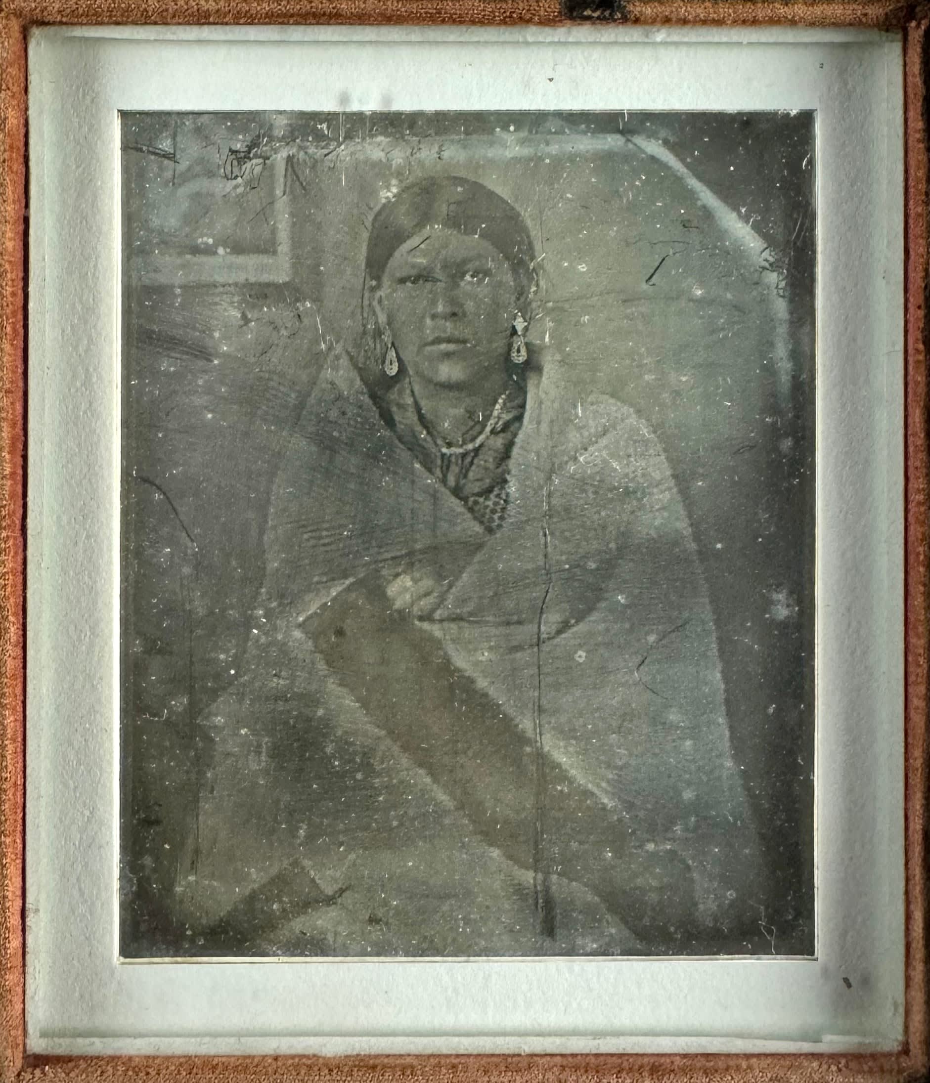 Seneca Tribe Scarce and Early Daguerreotype of an Identified Woman Wearing in a Hudson Bay Blanket 1850s Daniel Oliver