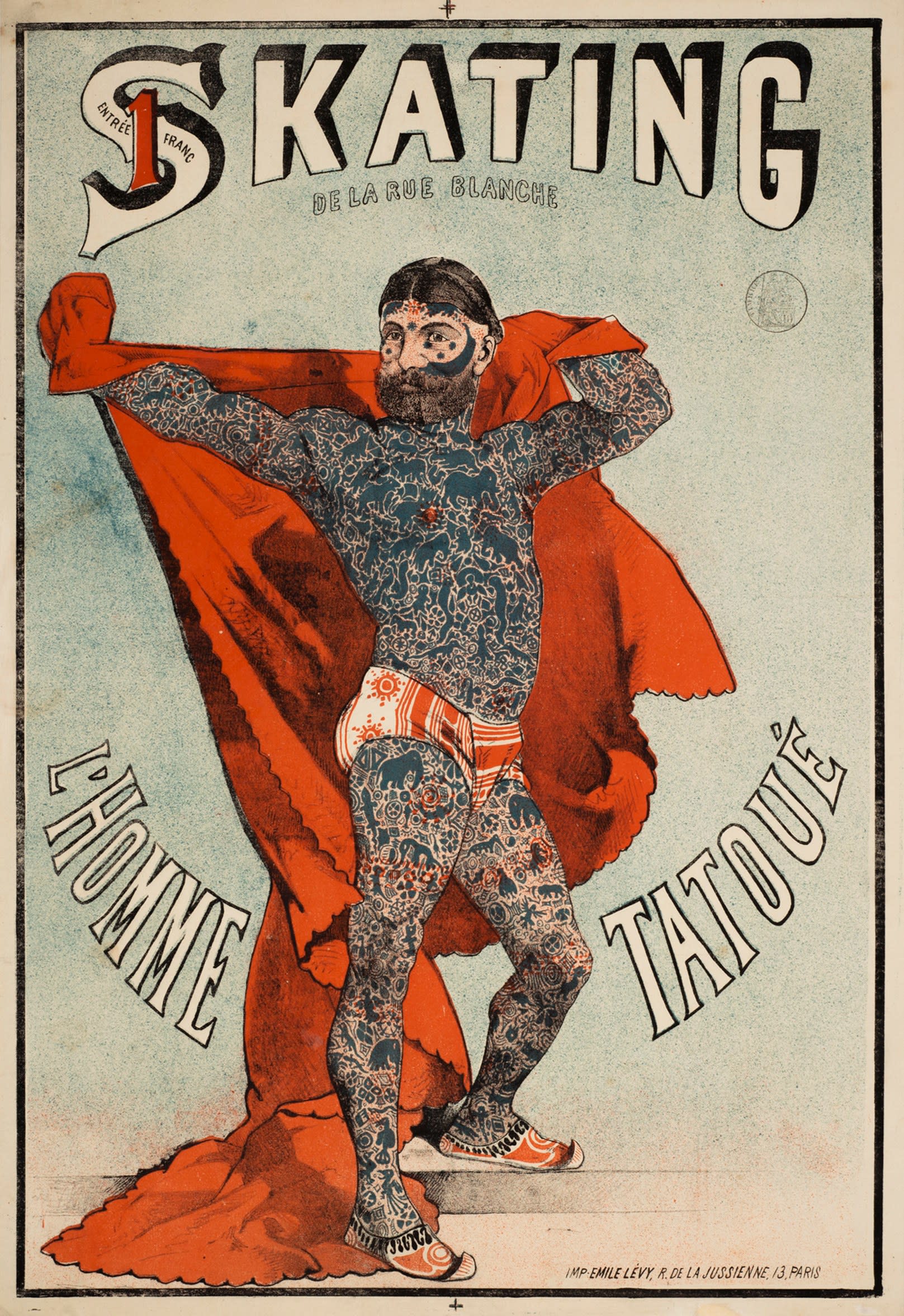 Emile Levy, French Poster Showing Captain Costentenus "L'Homme Tatoué",  1890s | Daniel / Oliver