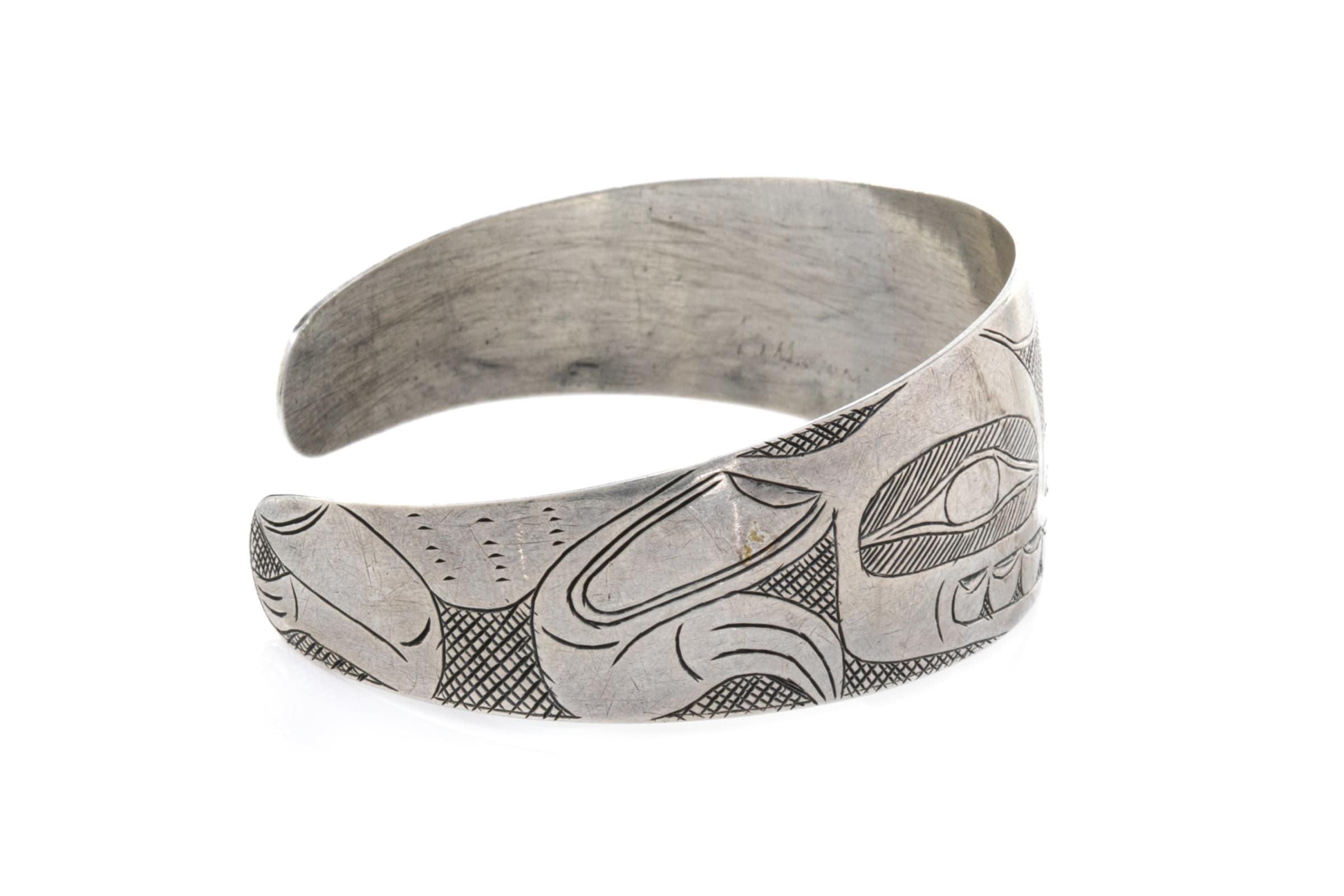 Attributed to JOHN CROSS 1867 1939 SKIDEGATE HAIDA GWAII Cuff Bracelet with Frontal Bear Design c. 1920 First Arts