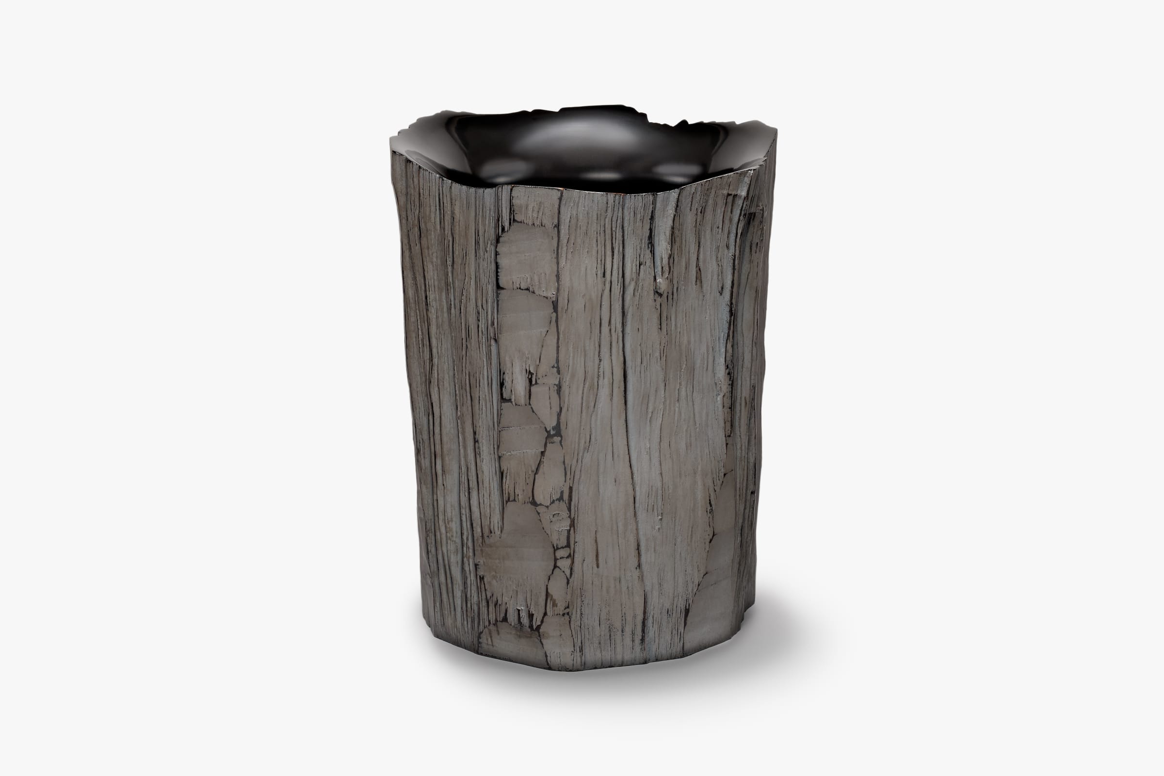 Jihei Murase, Silver Hatchet-Shaved Flower Vase 銀彩鉈削花入