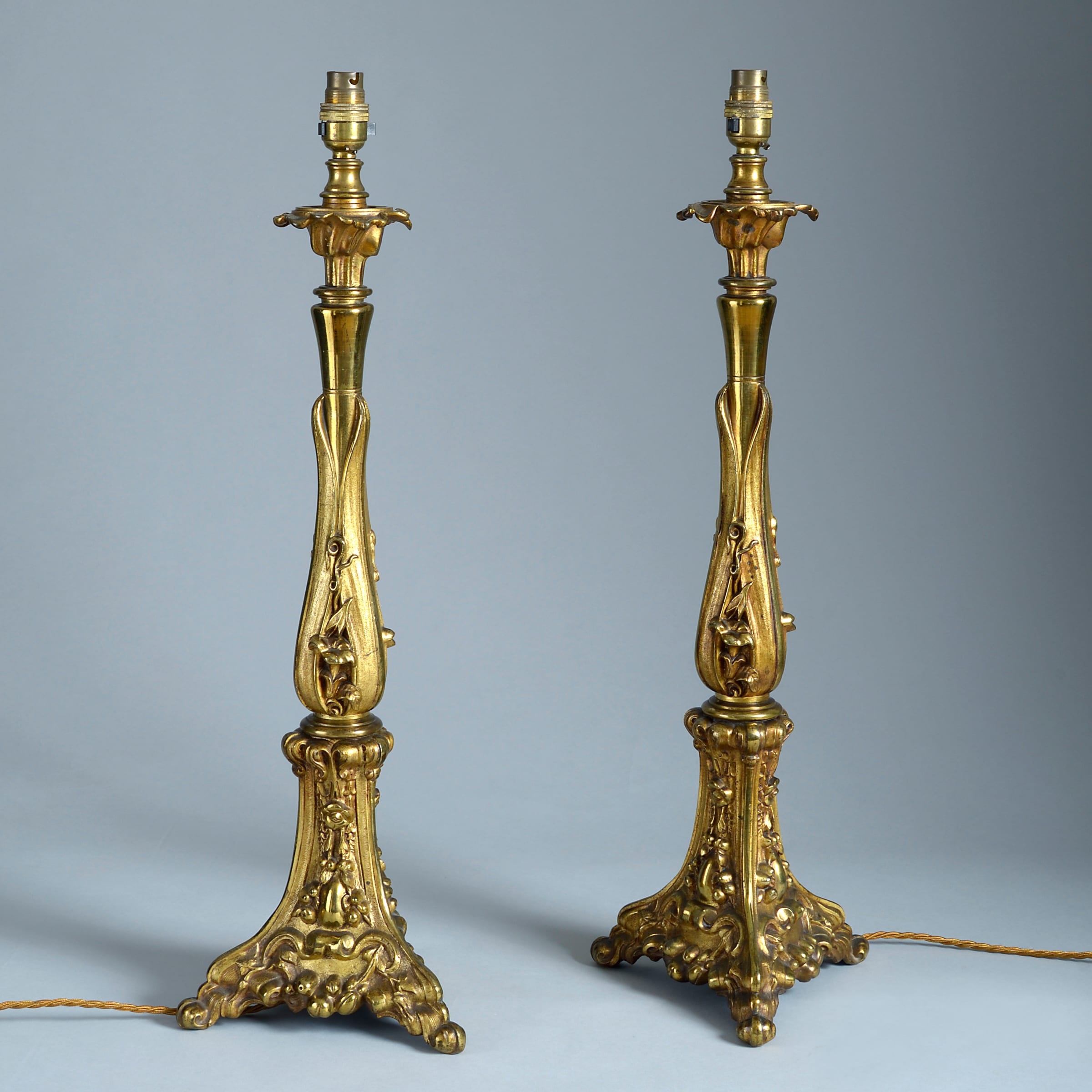 PAIR OF VICTORIAN LACQUERED BRASS TABLE LAMPS