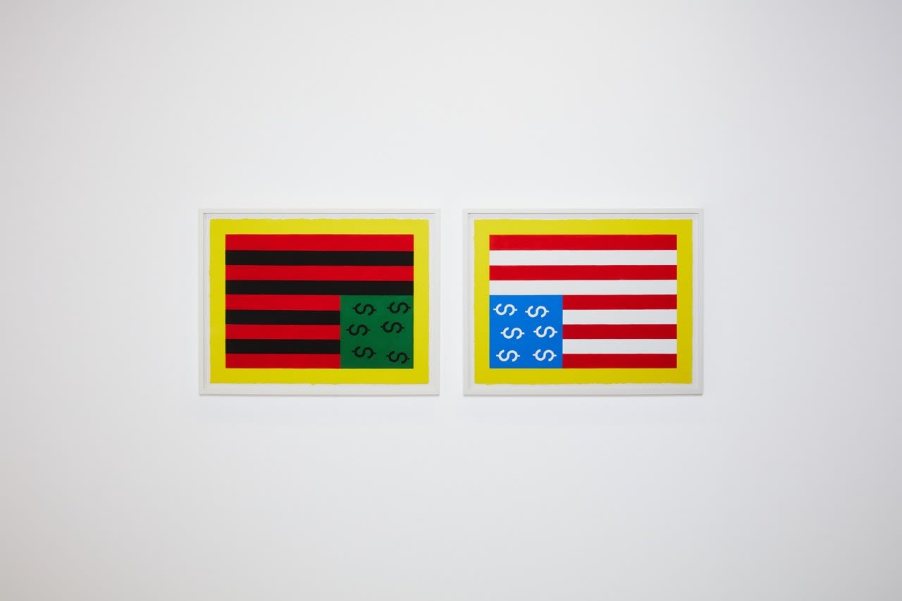 Let the Dollar Circulate #1 , 2024 Unique gouache on paper Diptych, 22 x 30" each