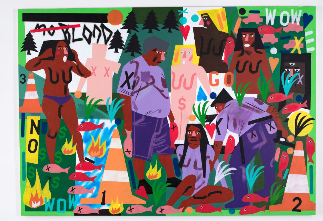 White River Fish Kill, 2017 acrylic and spray on canvas 84 3/16 x 120 1/8 x 1 15/16 inches