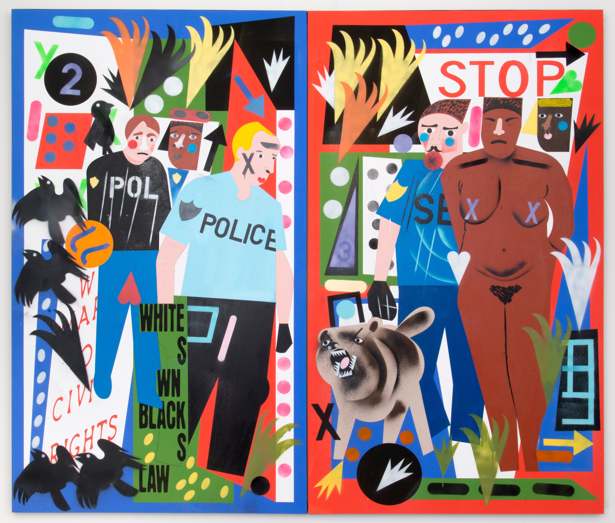 Who, 2015 Unique ultra chrome pigmented print, acrylic and spray paint on canvas 96 x 112"