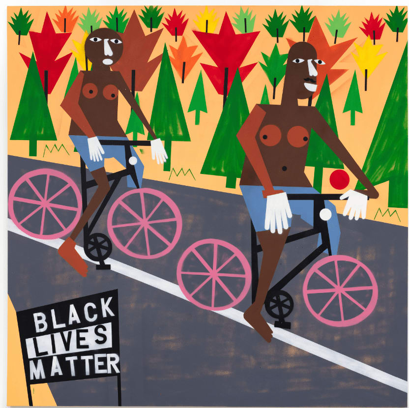 Being Mixie with my Fixie, 2020 acrylic and spray paint on canvas 84 x 84 x 1 5/8 inches