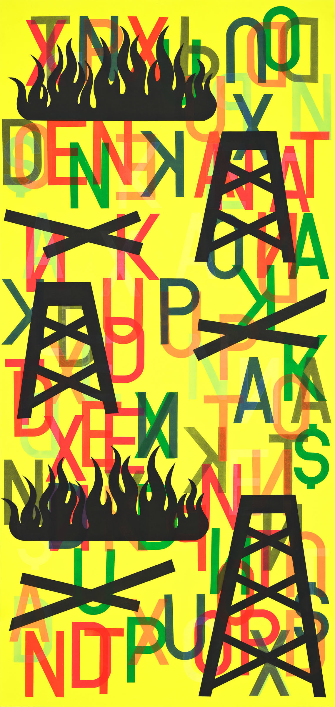 Find Me in The Fine Print , 2025 Relief print 62 3/8" x 29 1/4"