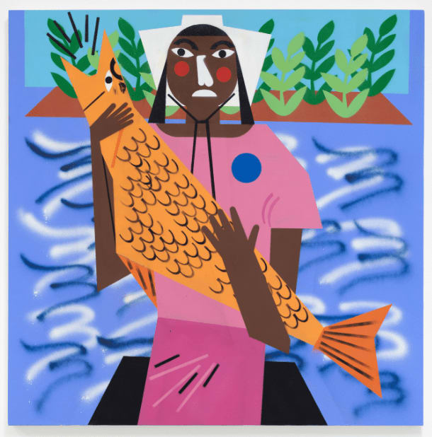 Plenty of Fish, 2020 acrylic and spray paint on canvas 48 x 48 x 1 3/4 inches