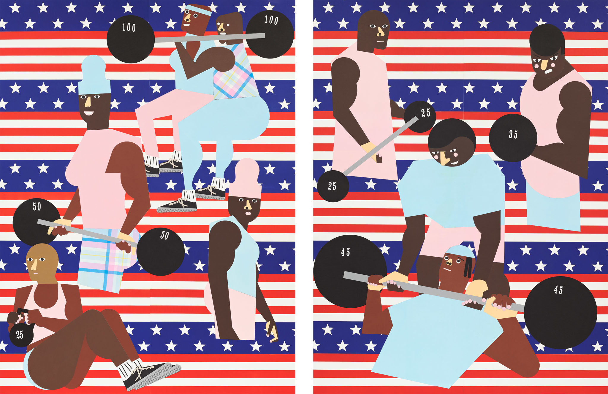 Pump, 2022 Diptych collage on panel Paper size: 96 x 72 inches, each Framed size: 97 1/2 x 72 1/2 x 1 3/8 inches, each