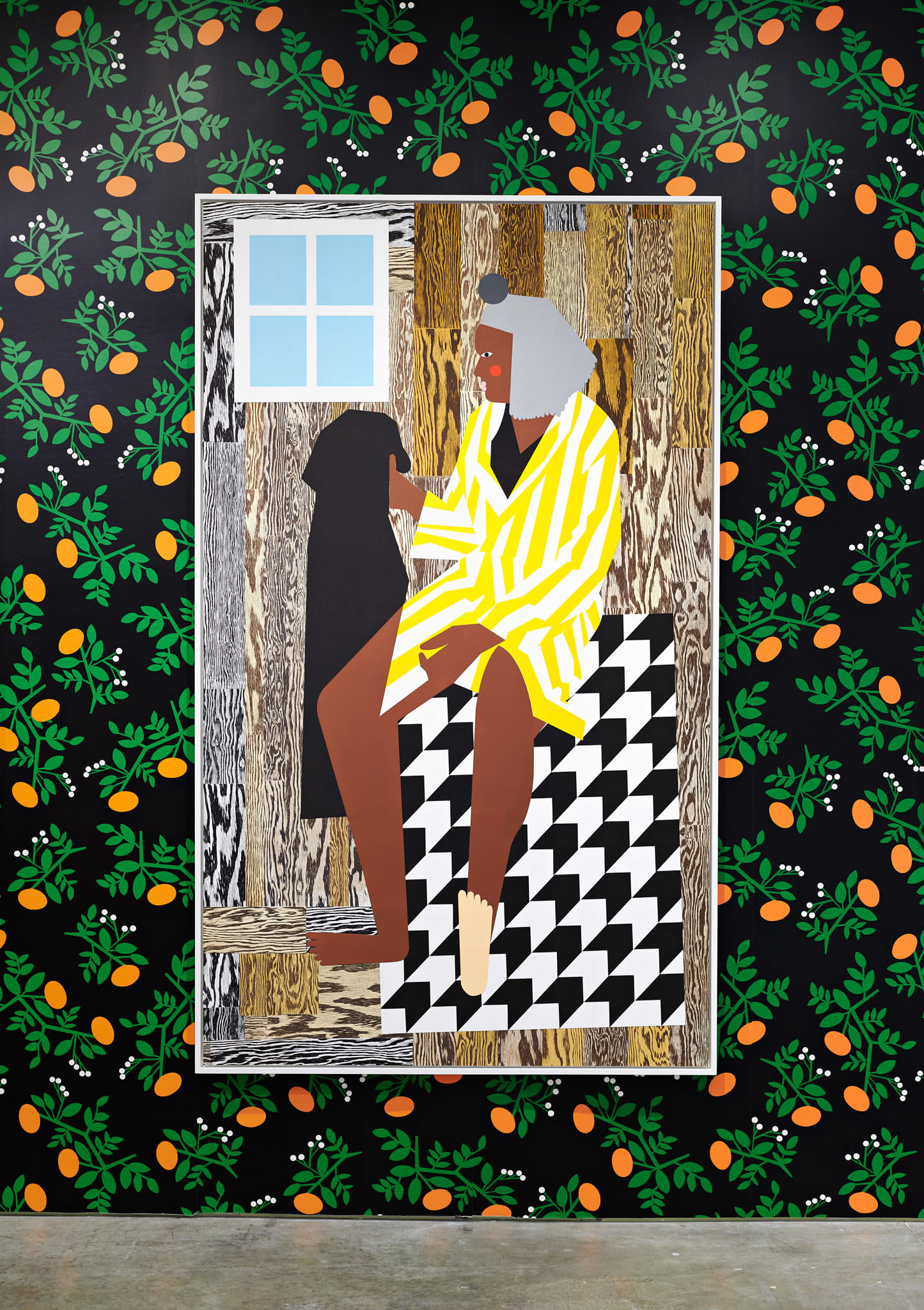 KIYANNA, 2021 Collage on panel Paper size: 83 7/16 x 49 3/8 inches Framed size: 84 7/16 x 50 3/8 x 1 3/8 inches