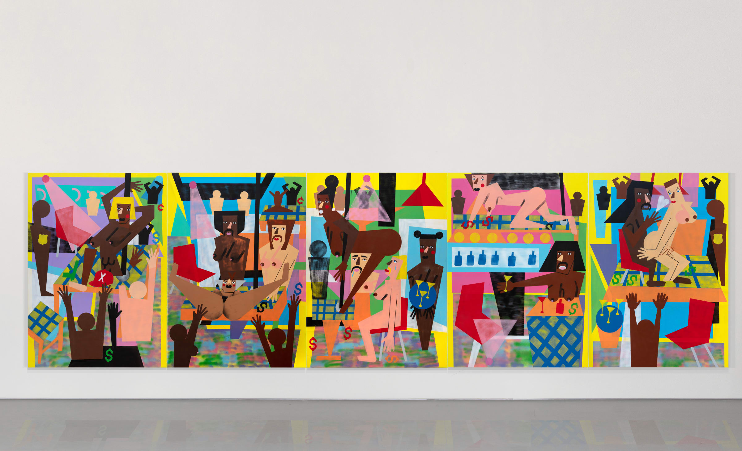 Peep, 2019 acrylic and spray paint on canvas five panels, each 84 x 60 inches