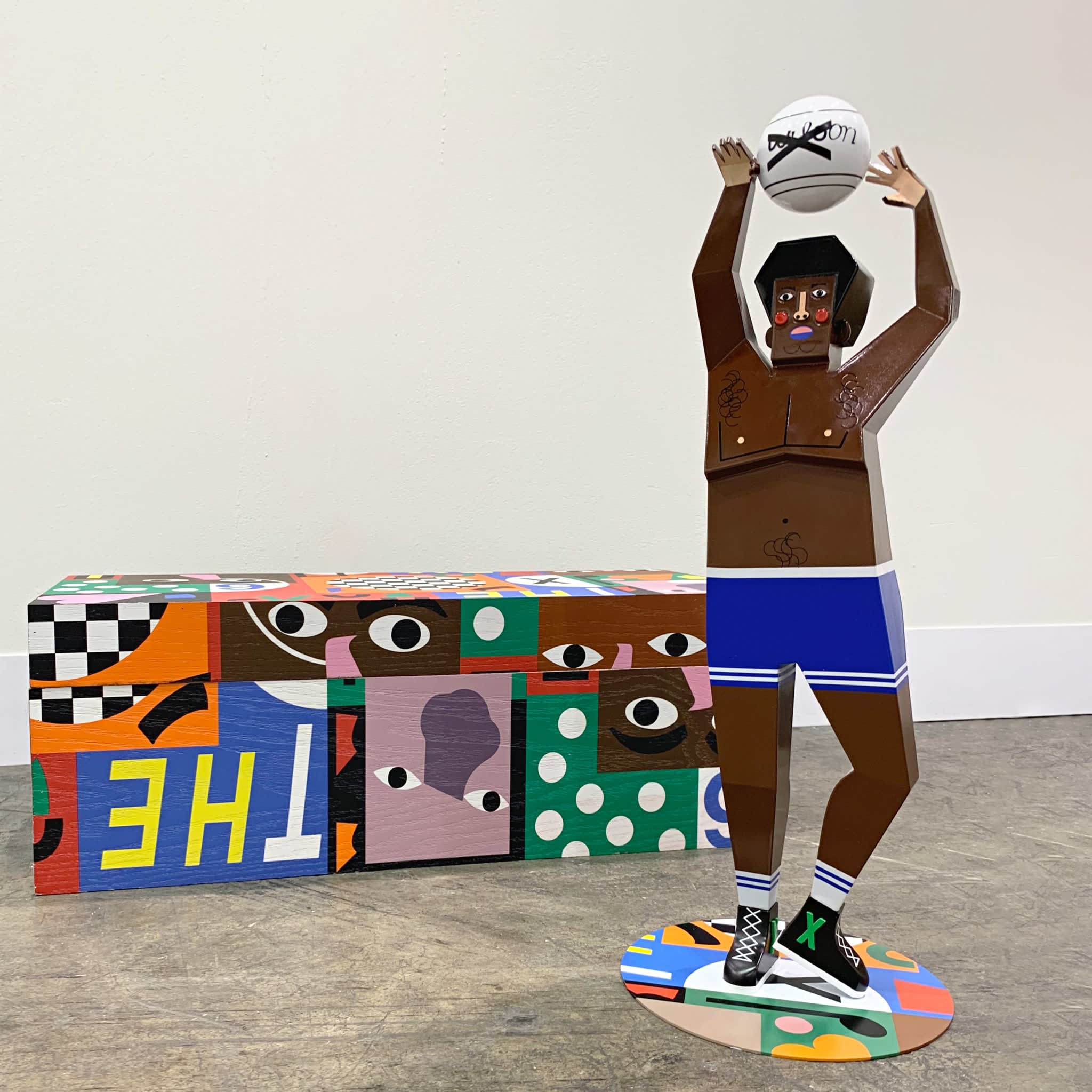 boobie, 2019 Alloy and mixed material sculpture, handmade wooden box Sculpture: 16 3/4 x 4 1/2 x 3 5/16 inches Portfolio box: 19 5/8 x 8 5/8 x 7 1/8 inches