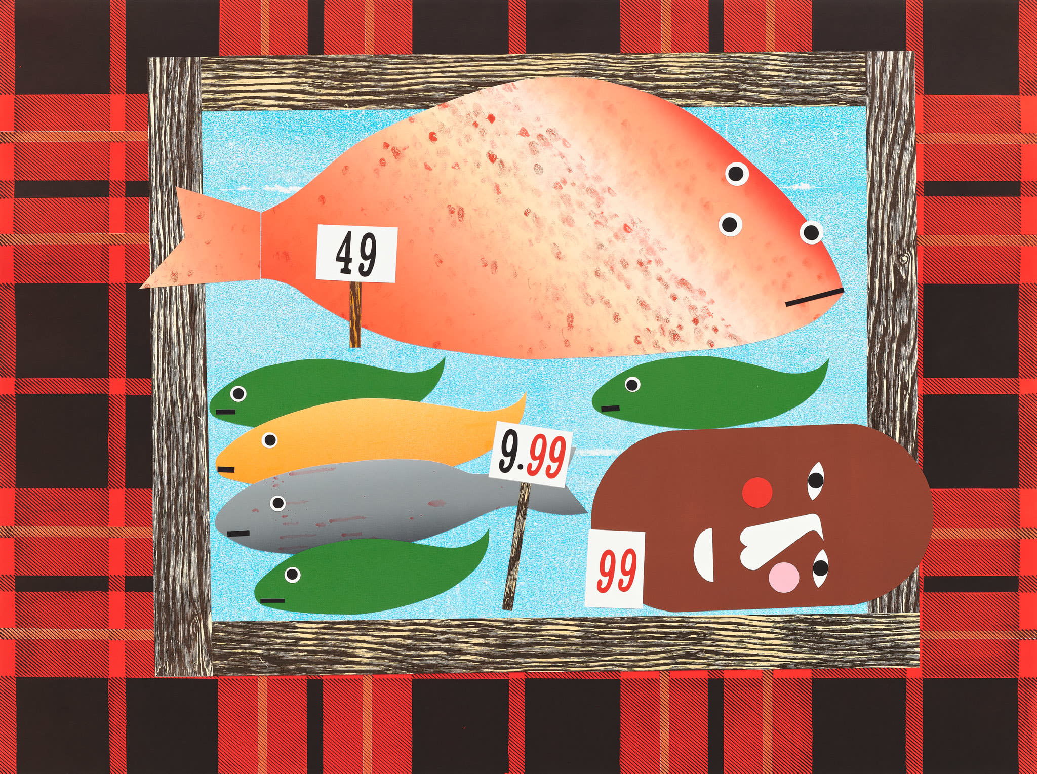 Fish Head, 2022 Collage on panel Paper size: 35 1/4 x 47 1/8 inches Framed dimensions: 36 7/16 x 48 7/16 x 1 3/8 inches