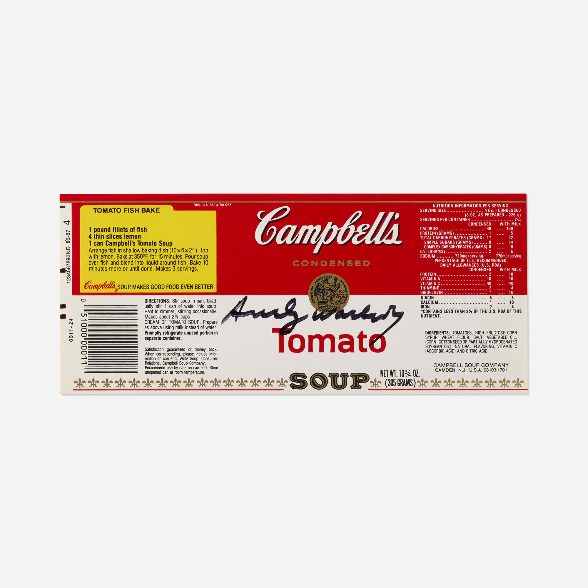 Andy Warhol, Signed Campbell's Soup label, c. 1970 | Rukaj Gallery