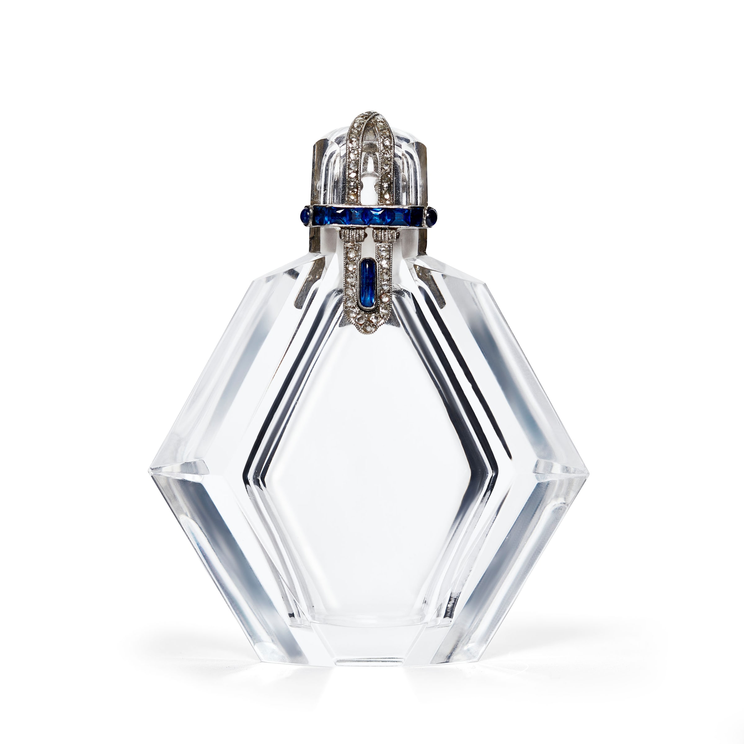 CARTIER An Art Deco rock crystal diamond and sapphire perfume bottle 1910 Symbolic Chase