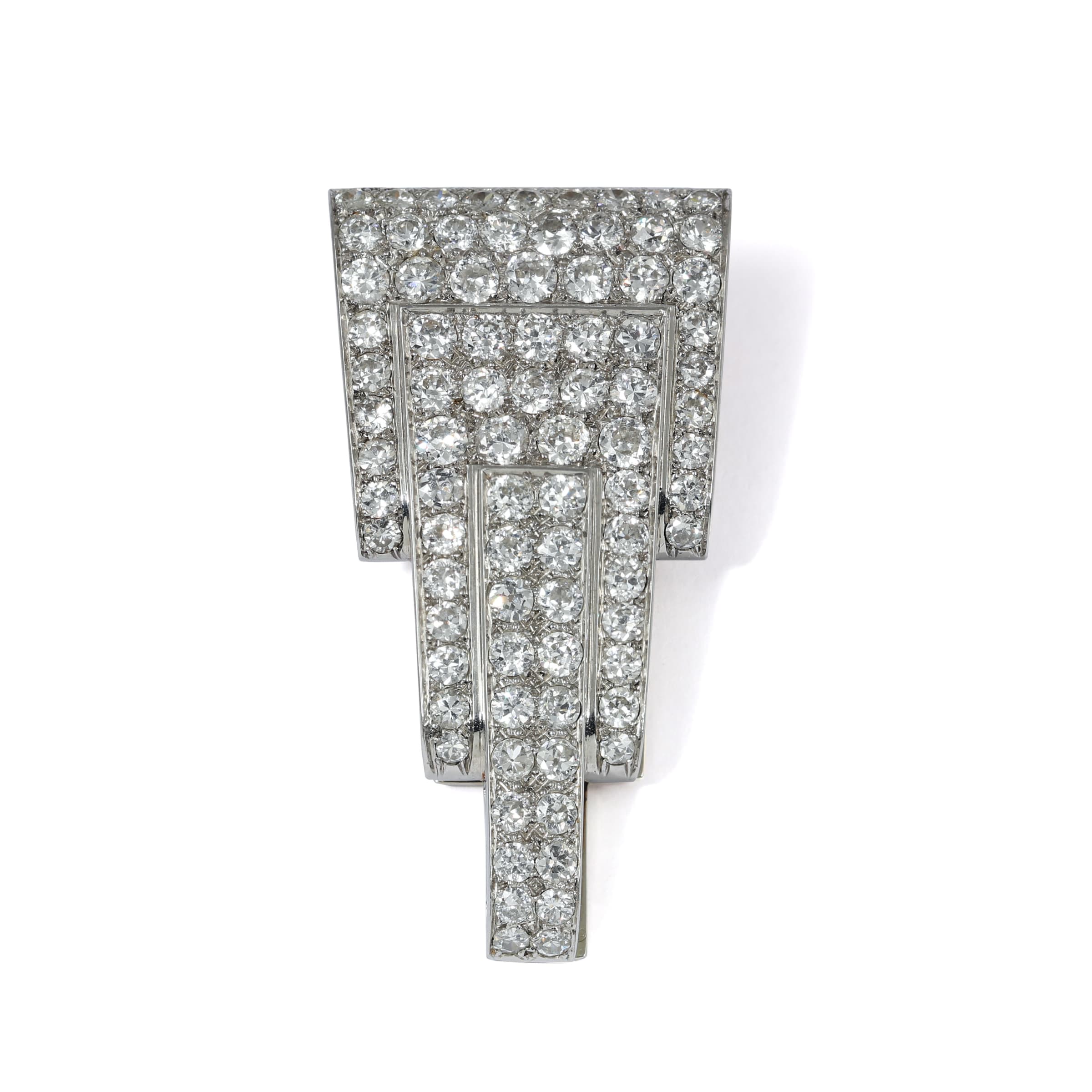 Broche Vintage Argent Avec Cristaux - Ancien Clip Déco, Manque 5 'diamants', Occasion