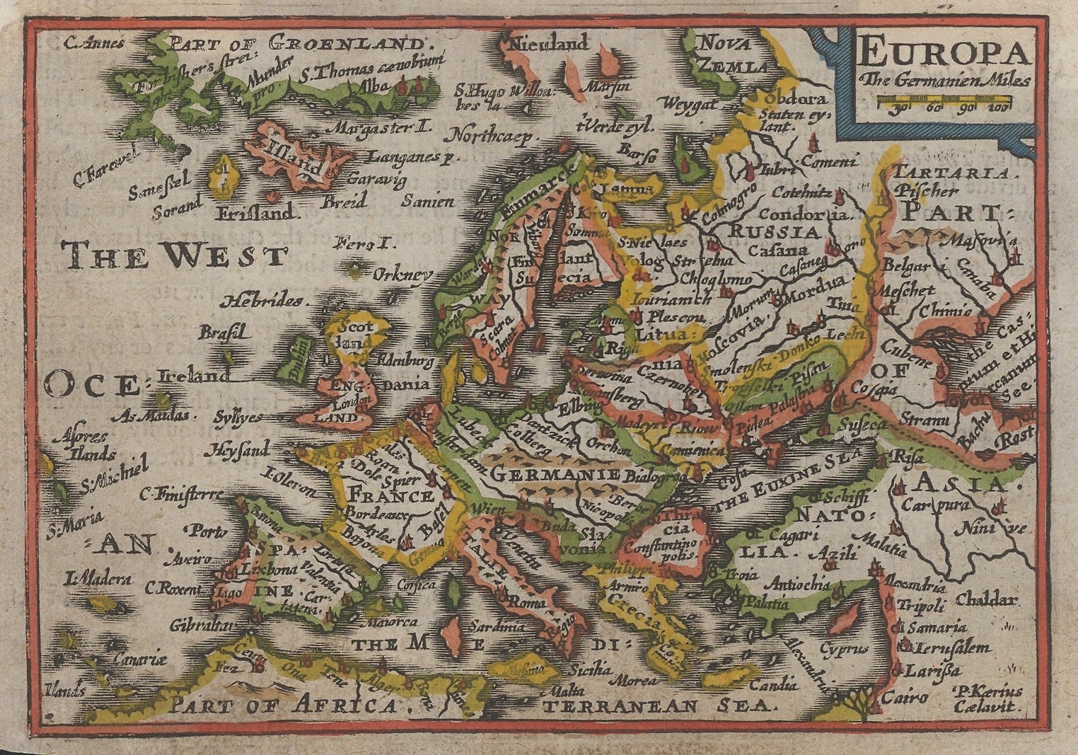 Pieter van den Keere, Early miniature map of Europe, 1627 | The Map House