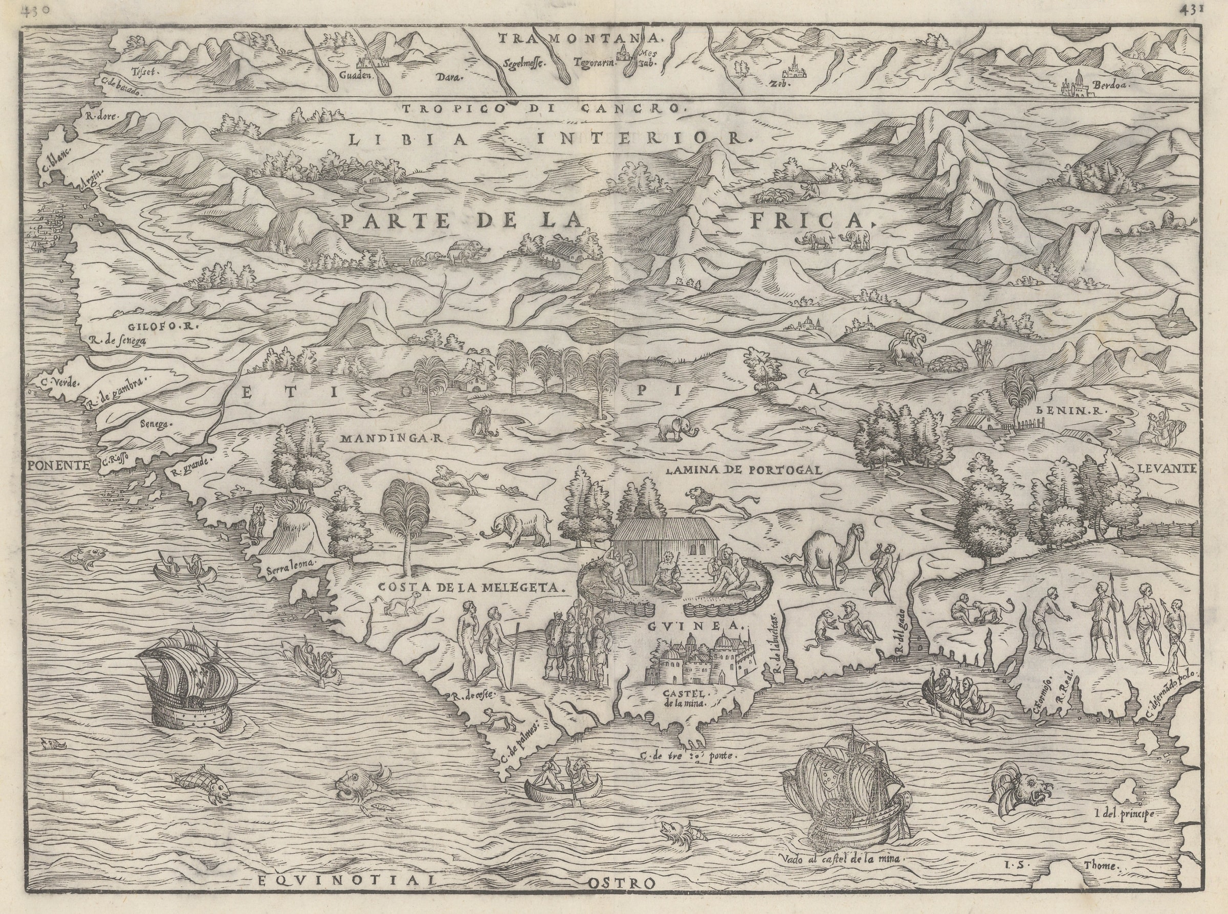 Giovanni Battista Ramusio Early woodcut map of West Africa and the
