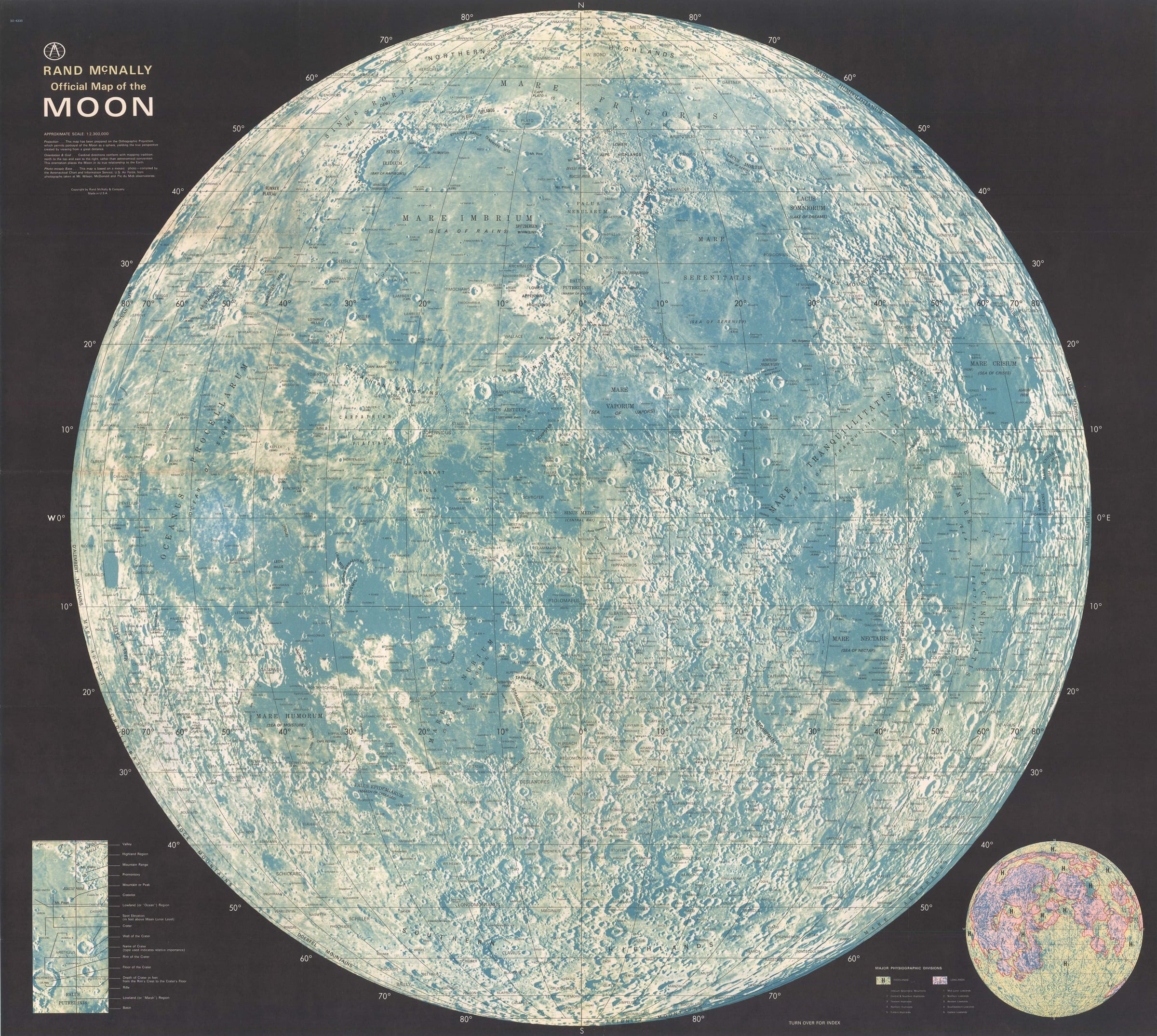 希少】RAND McNALLY 月の地図　ポスター Vintage Rand McNally Official Map Of The Moon 28x24.5