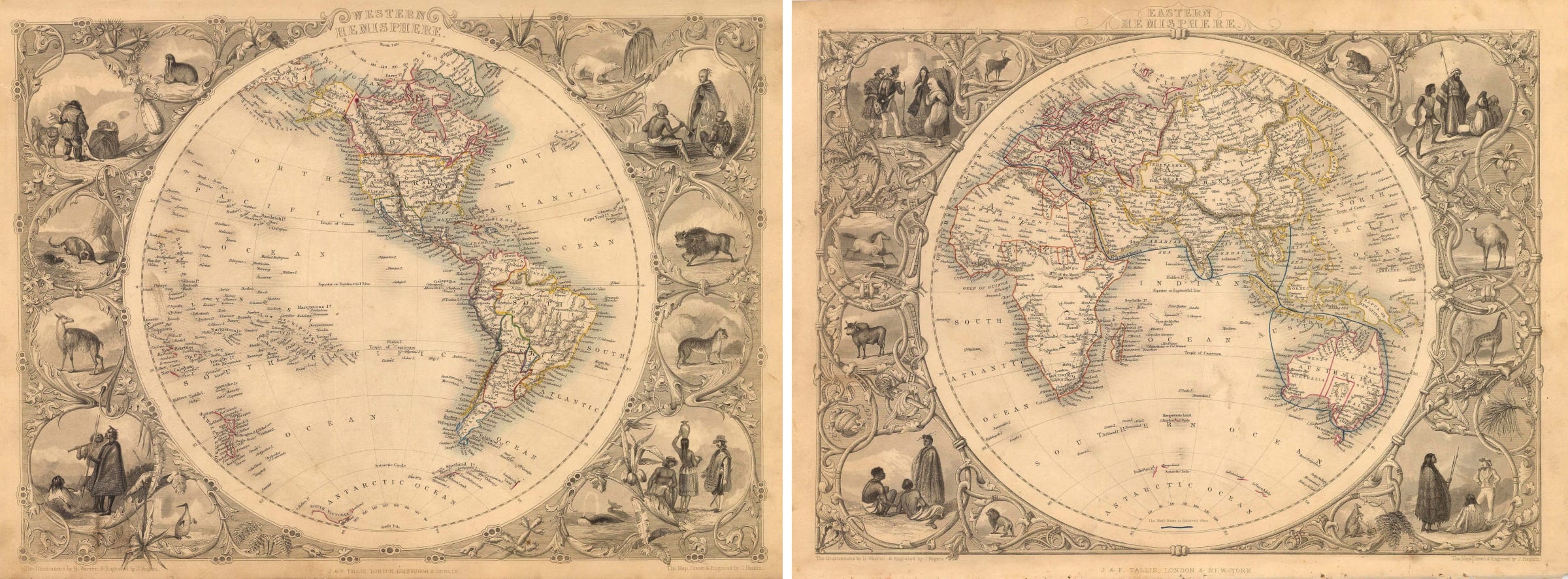 Vintage 1851 UNITED STATES John Tallis Map New State of