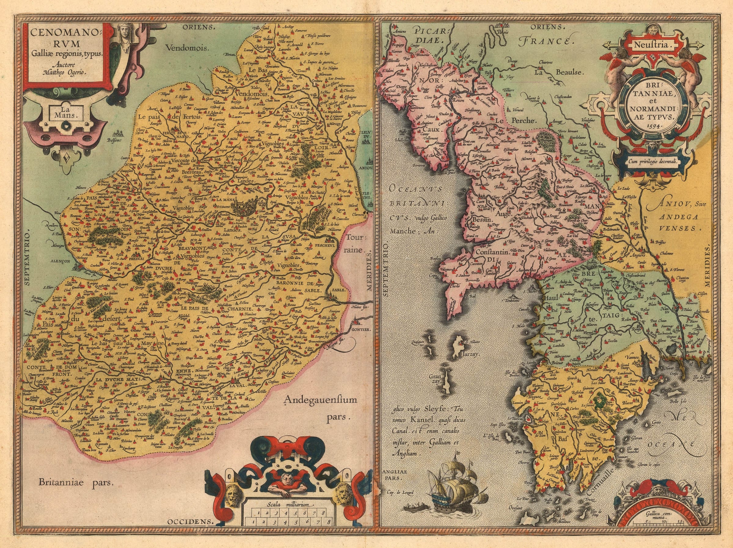口豪奢 Abraham Ortelius, Islands Channel with Normandy and Brittany 美術総合