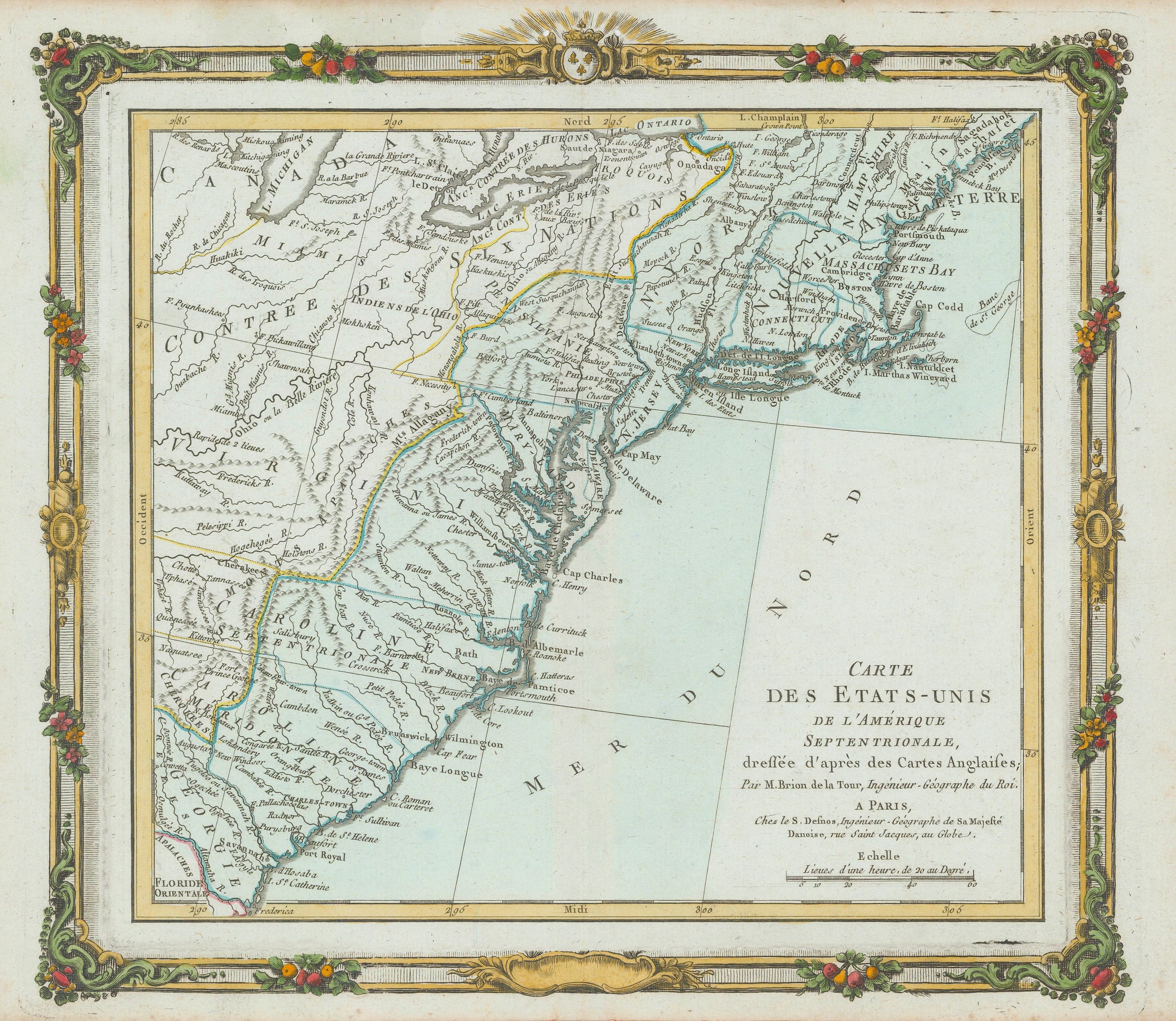 1766 Brion map of New Mexico, Louisiana, Canada and New England