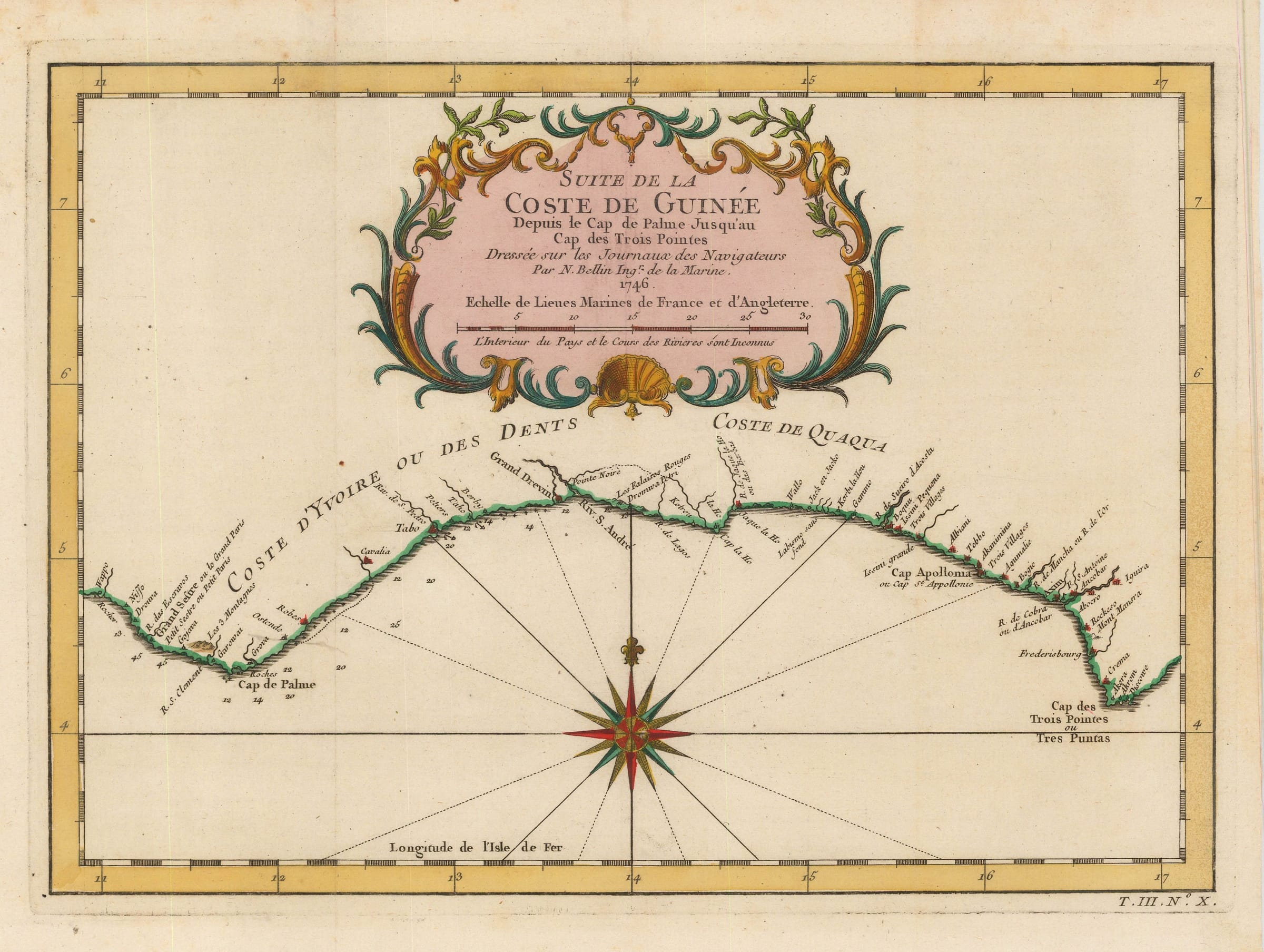 JacquesNicolas Bellin, Chart of Cote d'Ivoire coast, 1746 The Map House