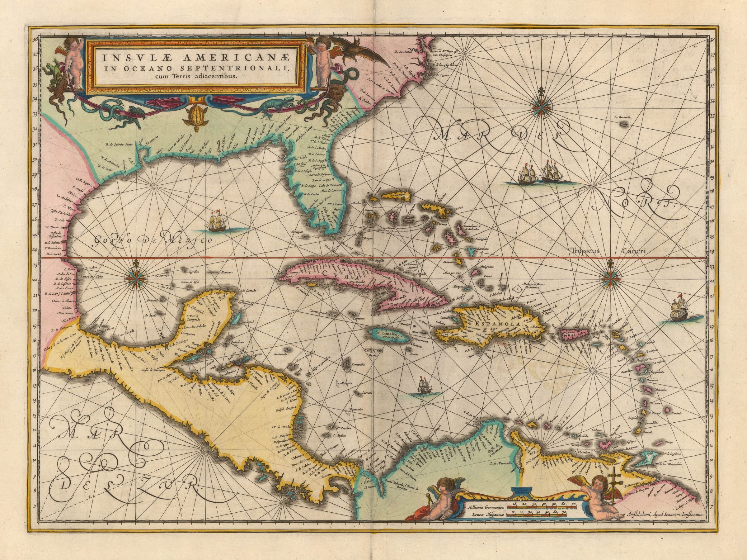Jan Jansson, Dutch Golden Age map of the Caribbean and Central America ...