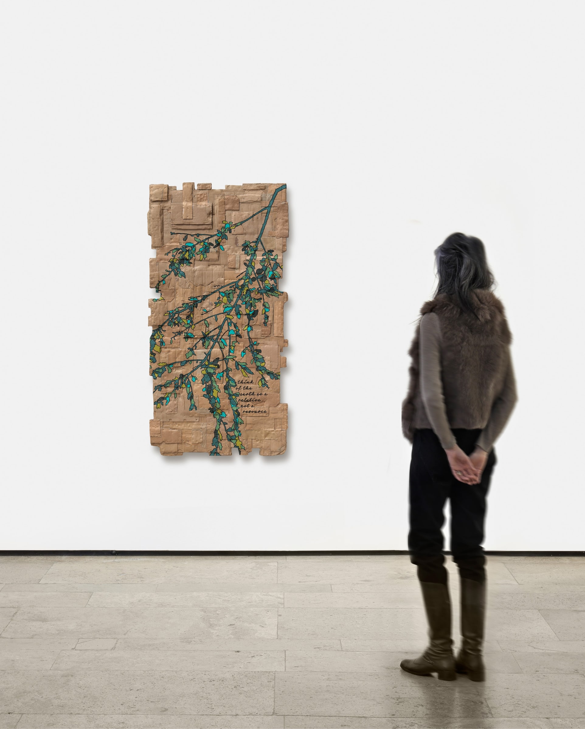 Andrea Bowers Think of the Earth as a Relative Not a Resource (Ecofeminist Oak Branch Series), 2021 Acrylic marker on cardboard Signed and dated verso 151.5 x 77 x 8 cm 59.7 x 30.3 x 3.2 inches
